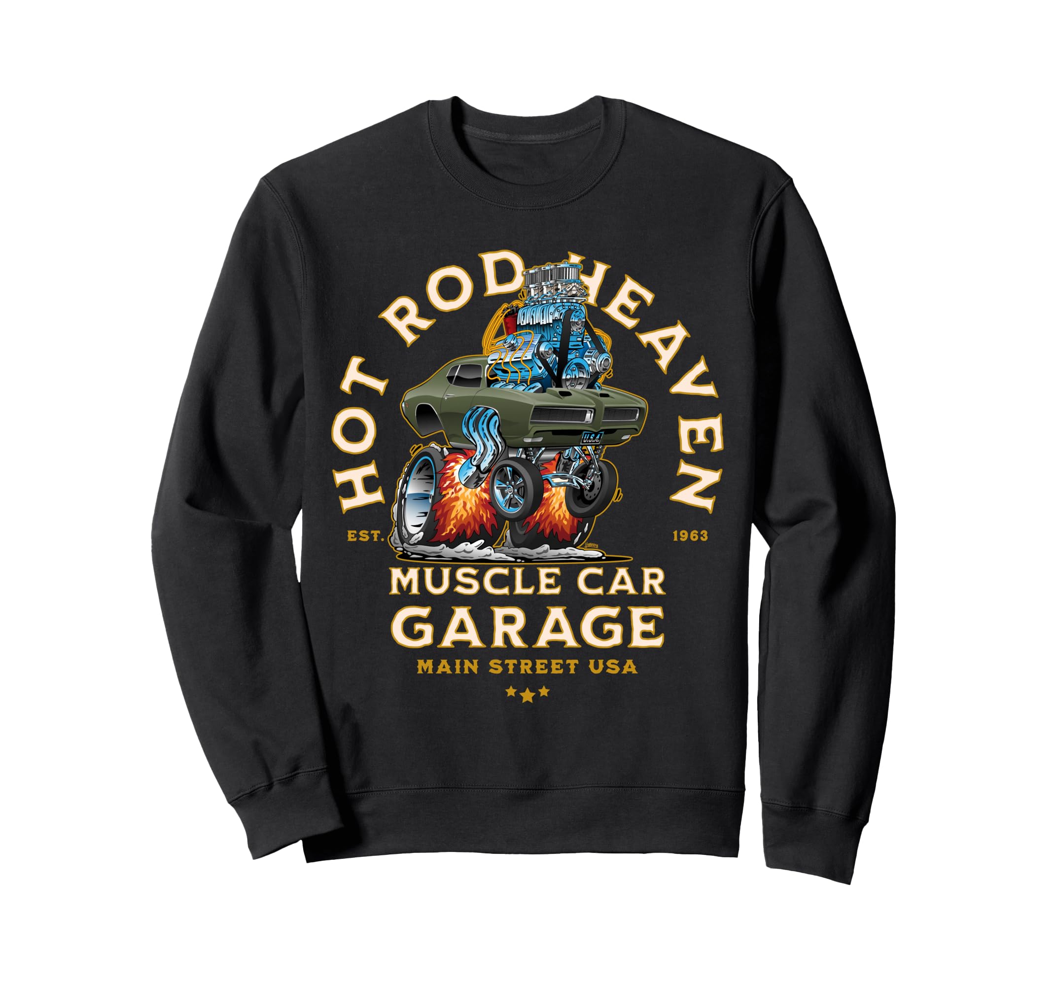 Hotrod Heaven Muscle Car Garage Sweatshirt - Novelty Apparel for Adults - T-Shirt, Sweatshirt, Hoodie