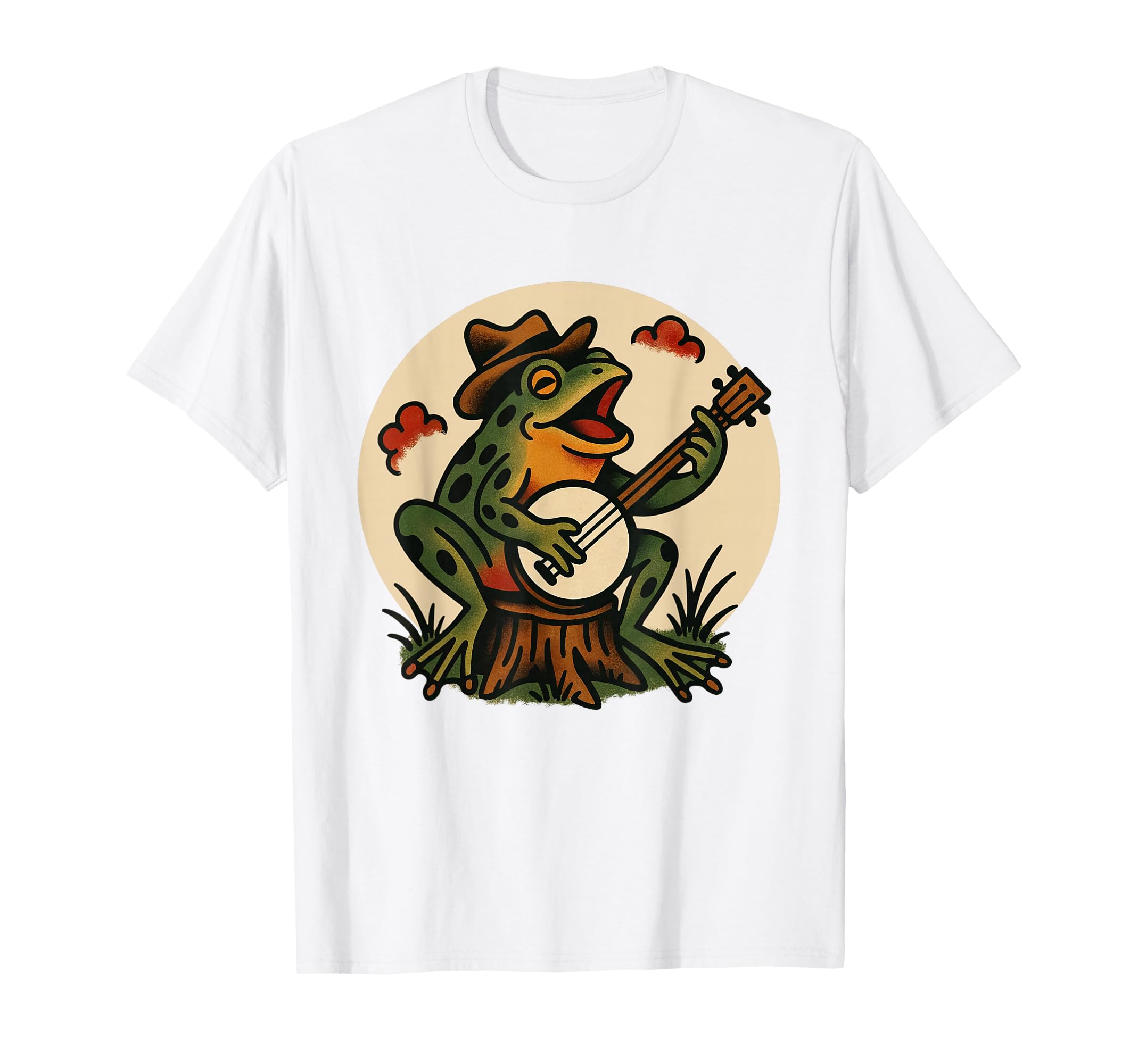 Frog Banjo Tattoo Flash American Tattoos T-Shirt - Graphic Print for Adults - T-Shirt, Sweatshirt, Hoodie
