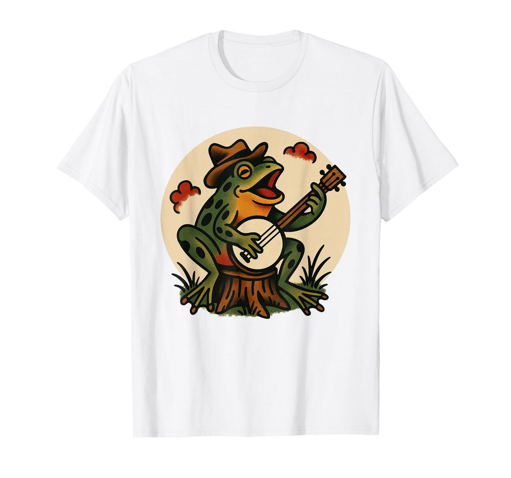 Frog Banjo Tattoo Flash American T-Shirt - Novelty Apparel Men Women - T-Shirt, Sweatshirt, Hoodie