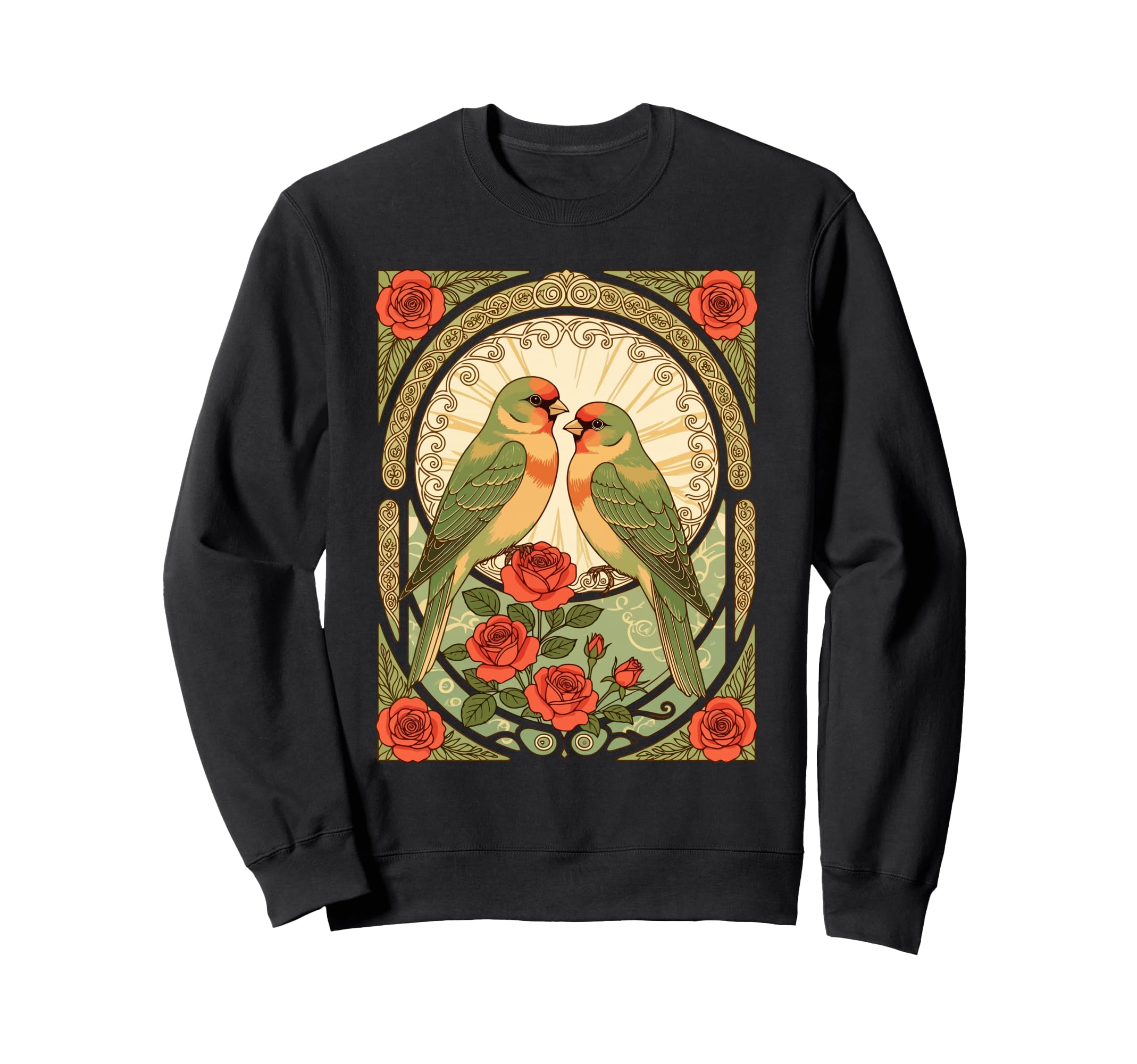 Songbirds And Red Roses Art Sweatshirt - Casual Everyday Wear Unisex - T-Shirt, Sweatshirt, Hoodie