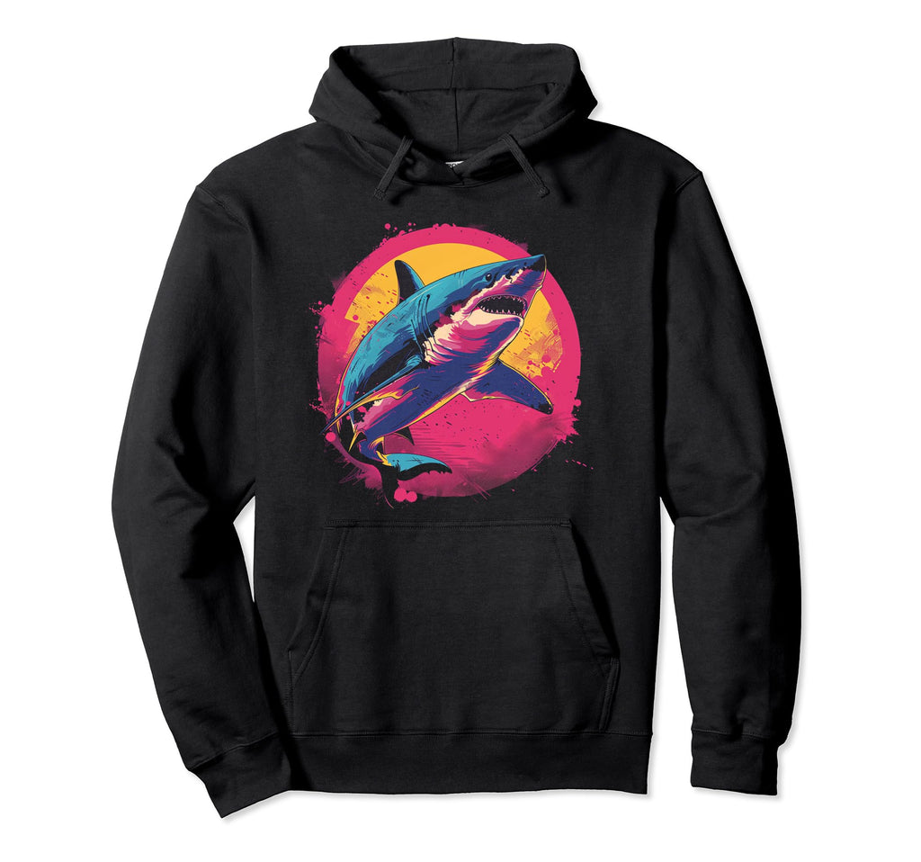Shark Vaporwave Aesthetic Synthwave 80S Hoodie - Unique Graphic Men Women - T-Shirt, Sweatshirt, Hoodie