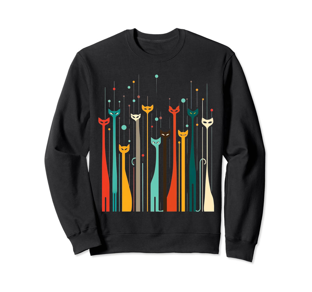 Mid Century Long Neck Cats 50S 60S Sweatshirt - Streetwear Style Unisex - T-Shirt, Sweatshirt, Hoodie