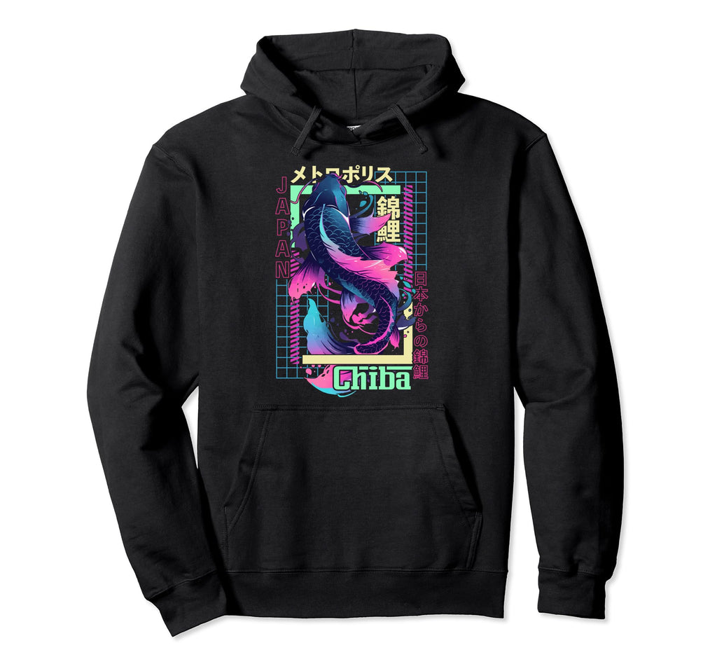 Chiba City Synthwave 80S Koi Carp Asian Hoodie - Graphic Print for Adults - T-Shirt, Sweatshirt, Hoodie