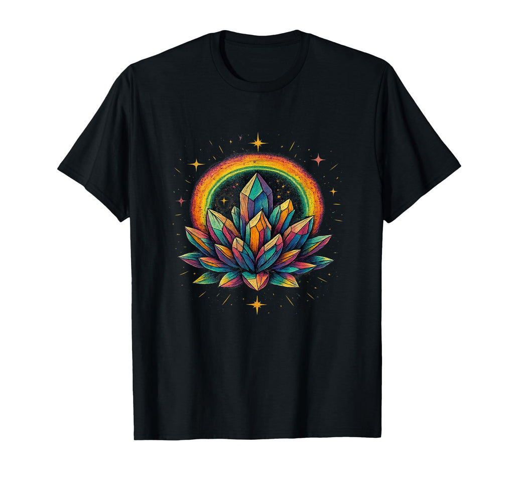 Rainbow Crystal Cluster Spiritual T-Shirt - Casual Everyday Wear Unisex - T-Shirt, Sweatshirt, Hoodie