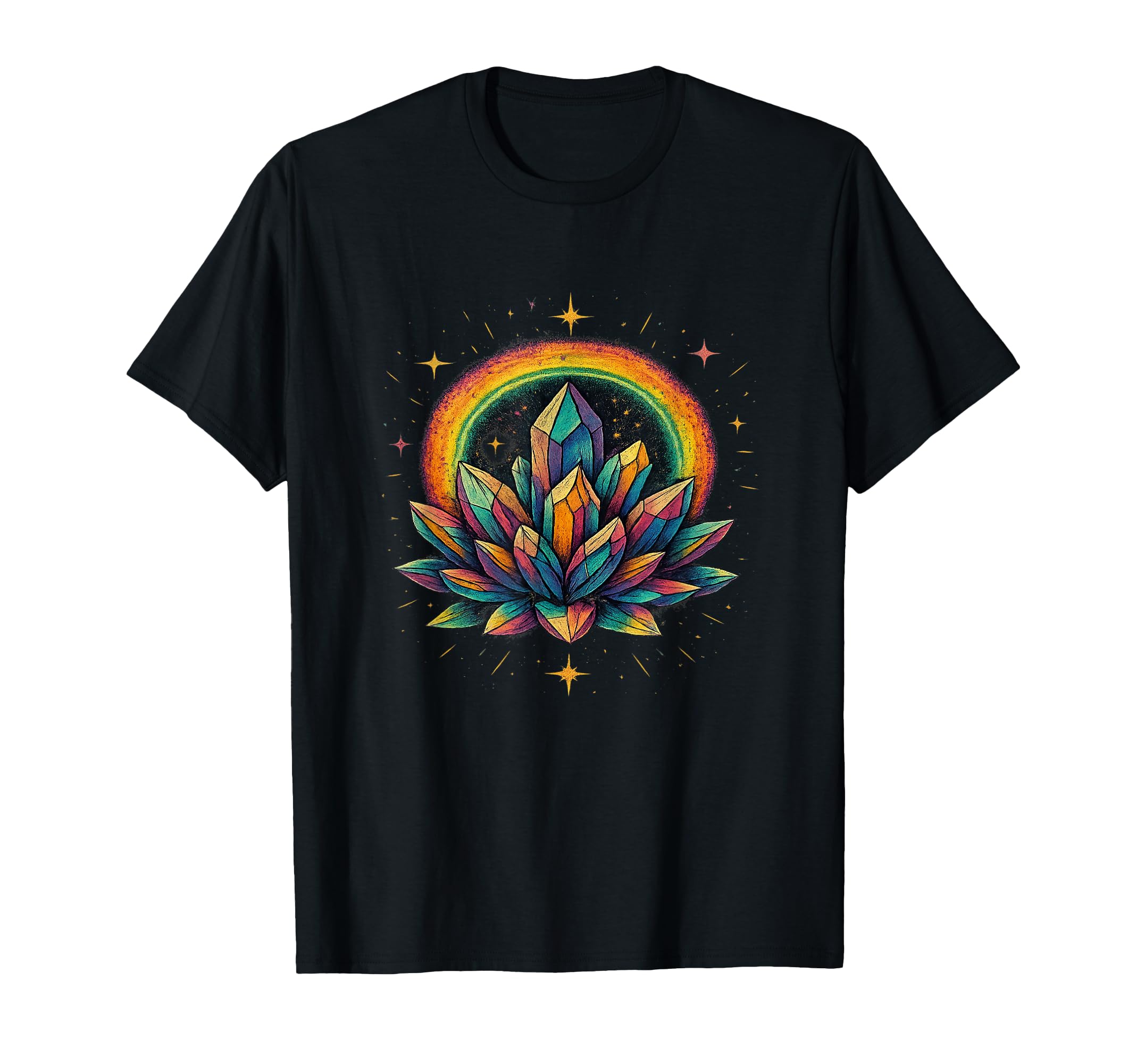 Rainbow Crystal Cluster Spiritual T-Shirt - Casual Everyday Wear Unisex - T-Shirt, Sweatshirt, Hoodie