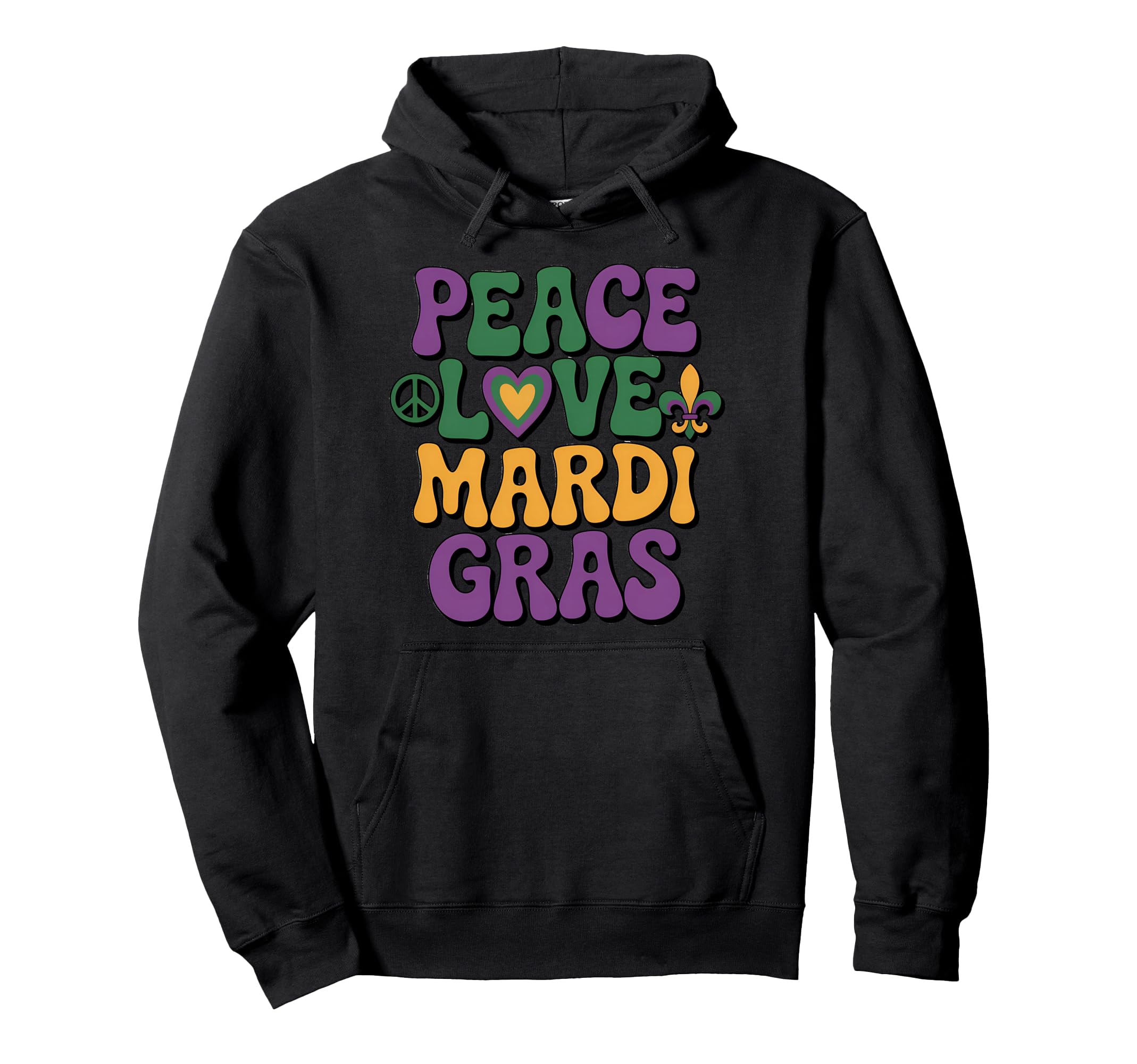 Mardi Gras Peace Love Mardi Gras Typography Hoodie - Unique Graphic Unisex - T-Shirt, Sweatshirt, Hoodie