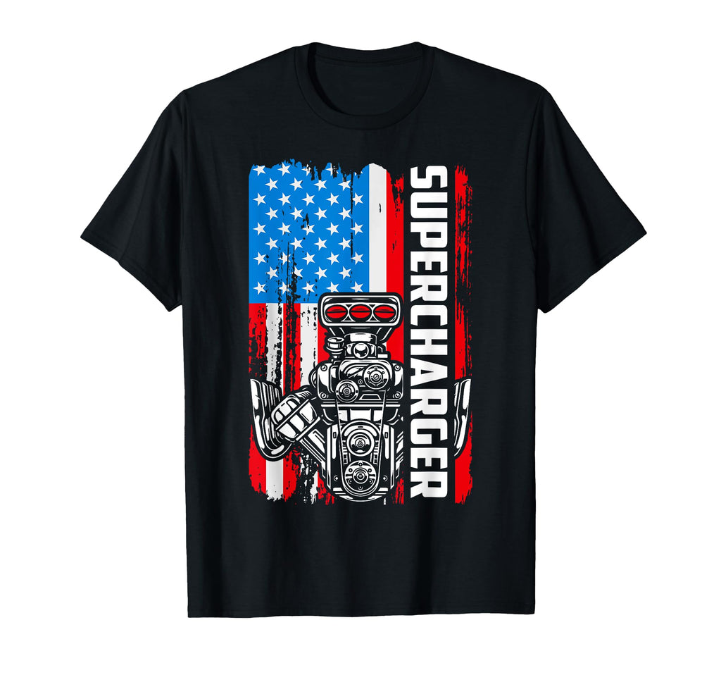 Supercharger Flag American Drag T-Shirt - Fun Novelty Design for Adults - T-Shirt, Sweatshirt, Hoodie