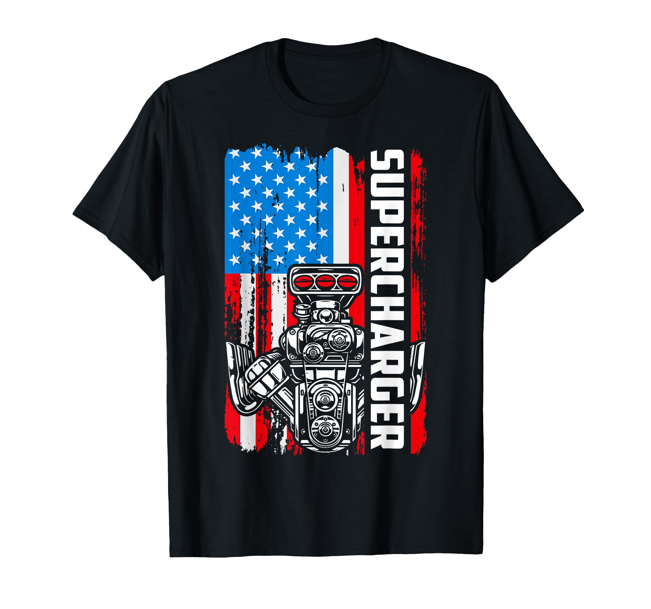 Supercharger Flag American Drag T-Shirt - Fun Novelty Design for Adults - T-Shirt, Sweatshirt, Hoodie