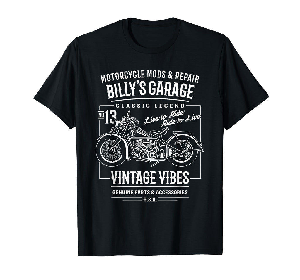 Billys Garage Motorcycle Name Billy T-Shirt - Custom Art Print for Adults - T-Shirt, Sweatshirt, Hoodie