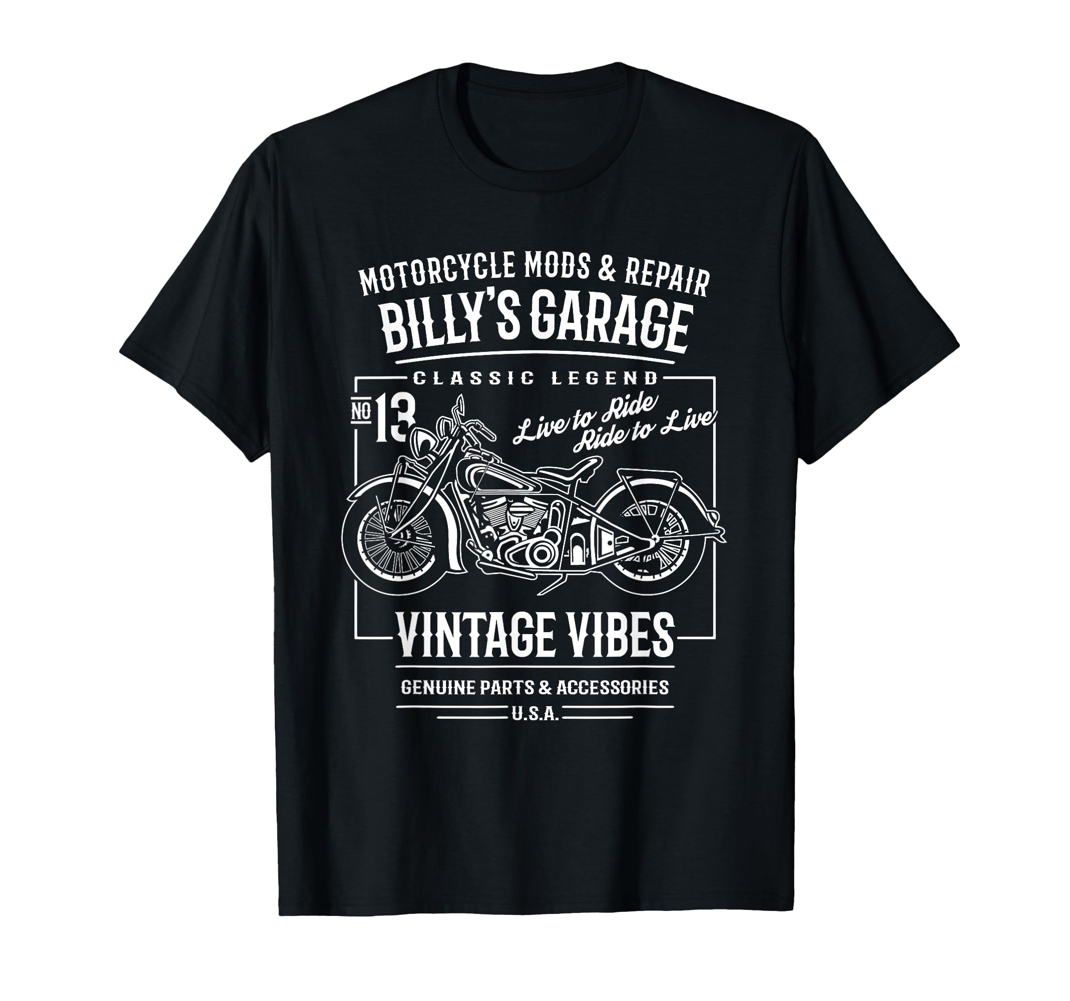Billys Garage Motorcycle Name Billy T-Shirt - Custom Art Print for Adults - T-Shirt, Sweatshirt, Hoodie