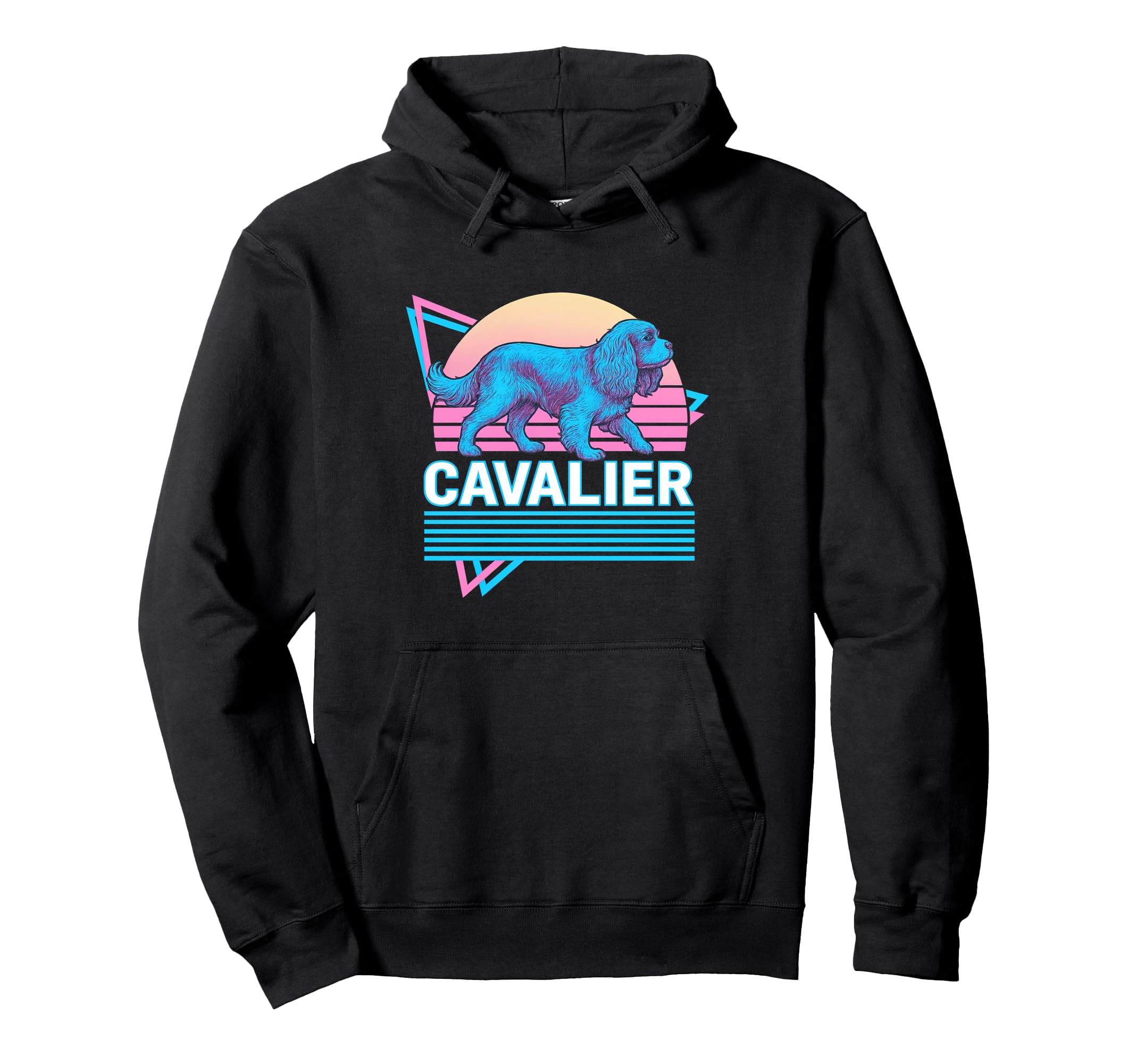 Cavalier King Charles Spaniel Synthwave Hoodie - Unique Graphic Unisex - T-Shirt, Sweatshirt, Hoodie