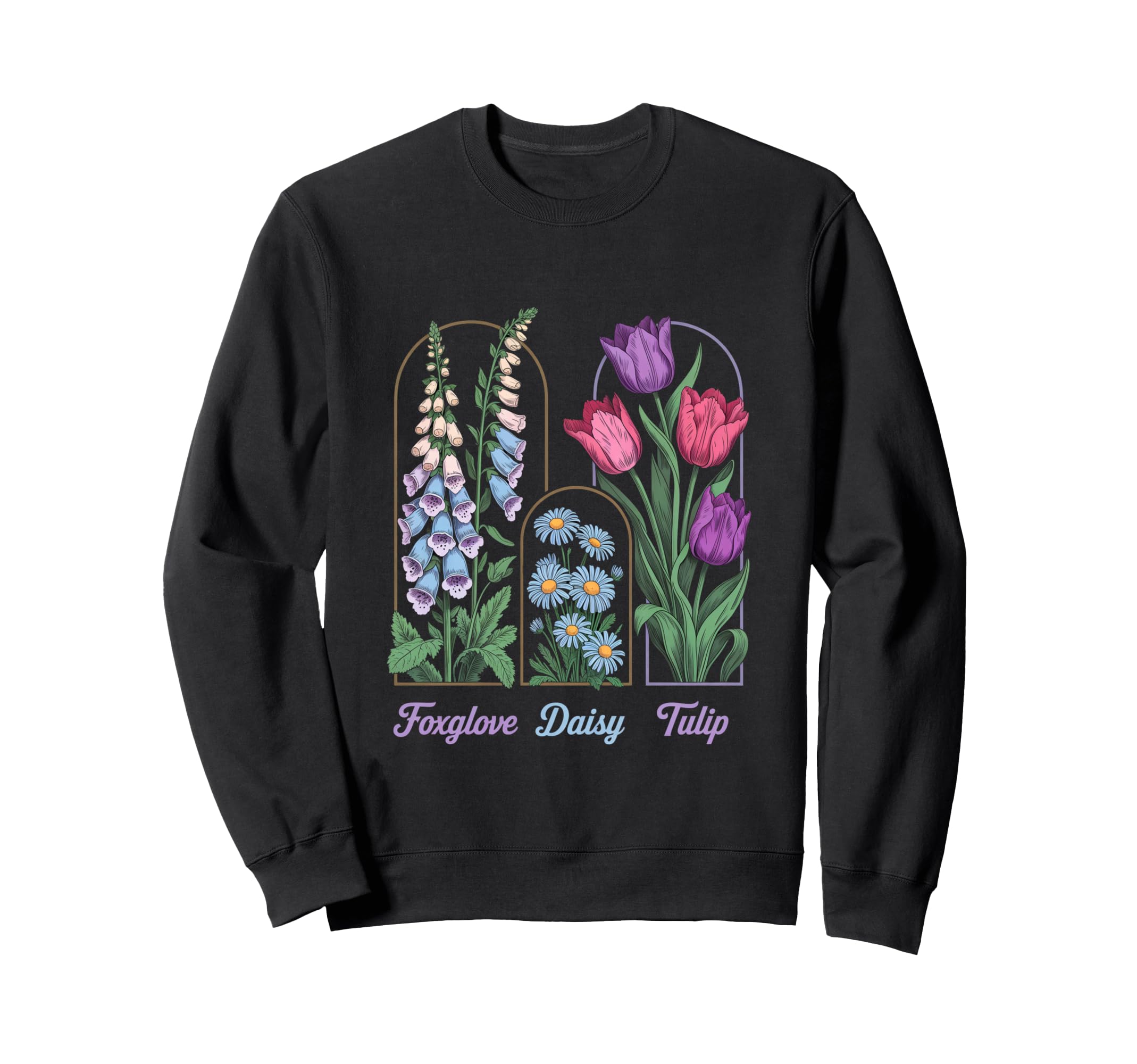 Foxglove Daisy Tulip Floral Drawing Sweatshirt - Trendy Graphic for Adults - T-Shirt, Sweatshirt, Hoodie