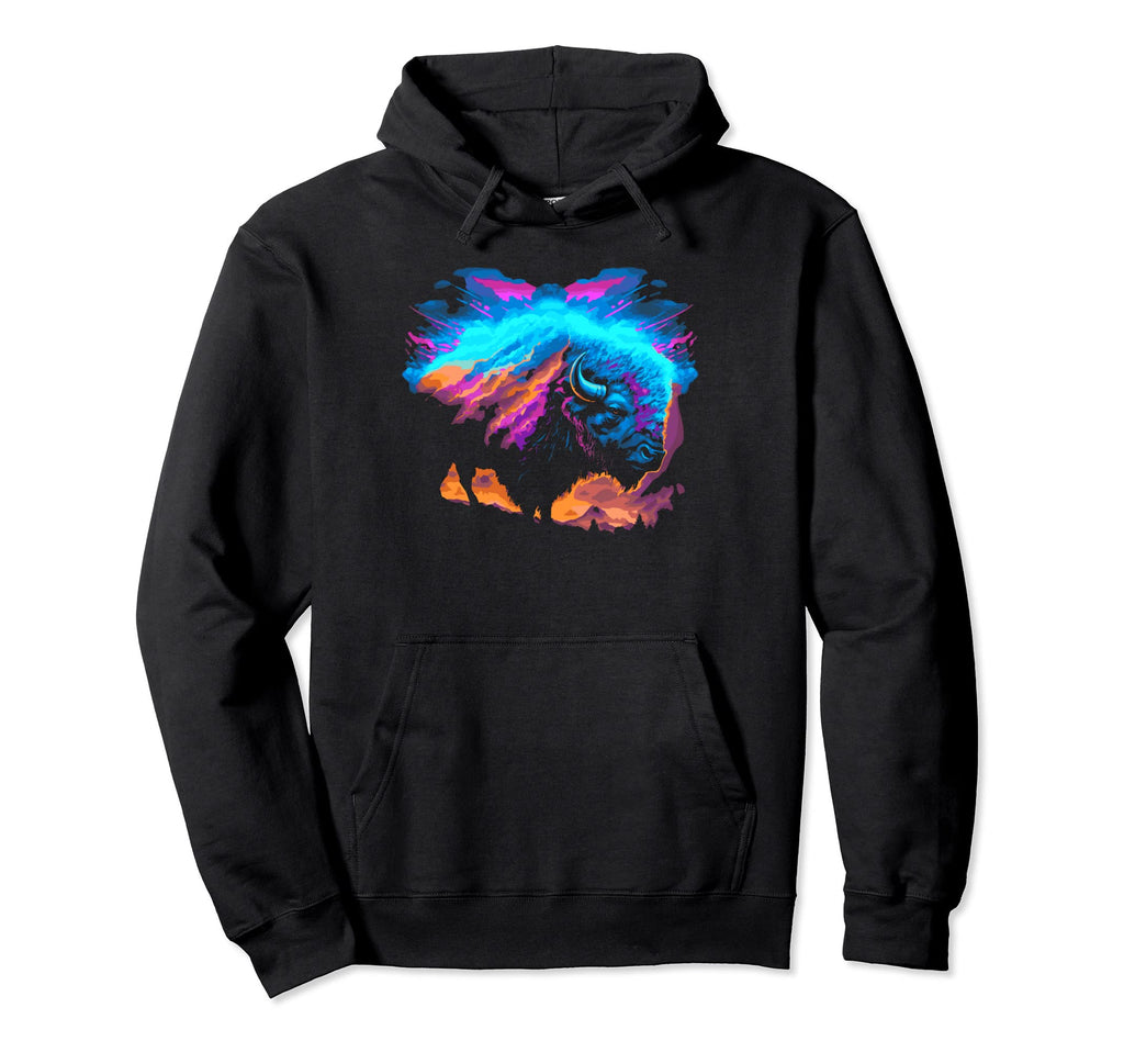 Vaporwave Synthwave Bison American Hoodie - Streetwear Style Unisex - T-Shirt, Sweatshirt, Hoodie