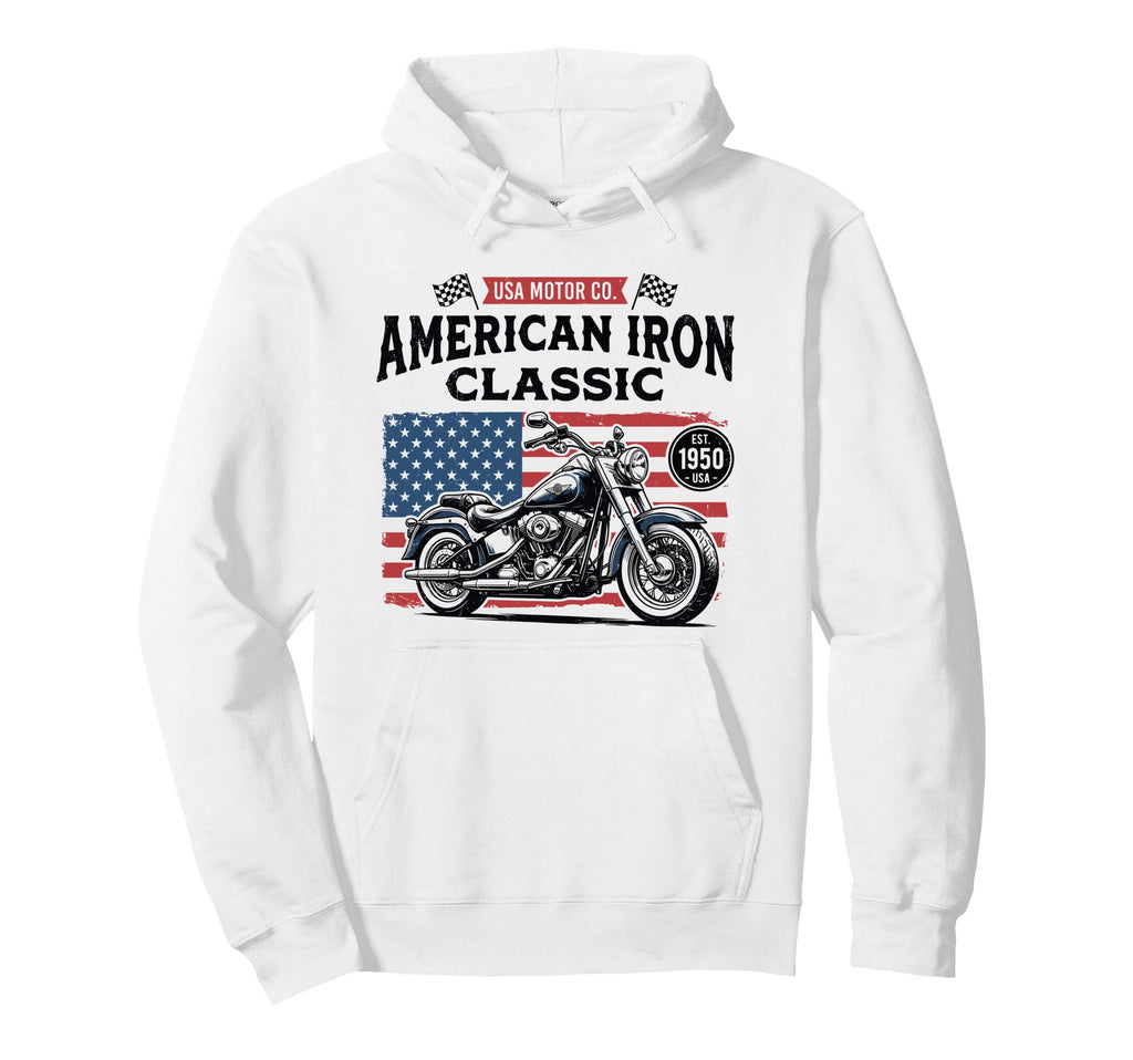 American Iron Motorcycle Patriotic Usa Hoodie - Aesthetic Graphic Unisex - T-Shirt, Sweatshirt, Hoodie