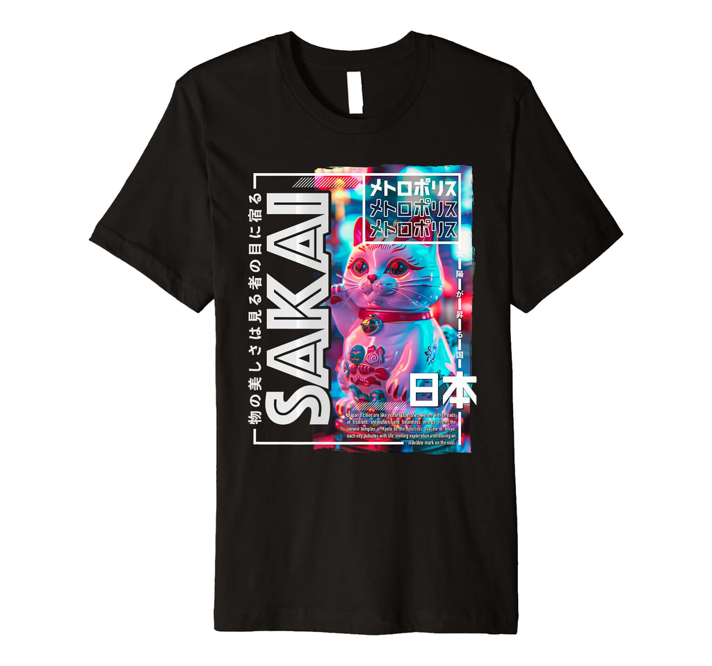 Sakai City 80S Synthwave Manekineko T-Shirt - Minimalist Print Unisex - T-Shirt, Sweatshirt, Hoodie