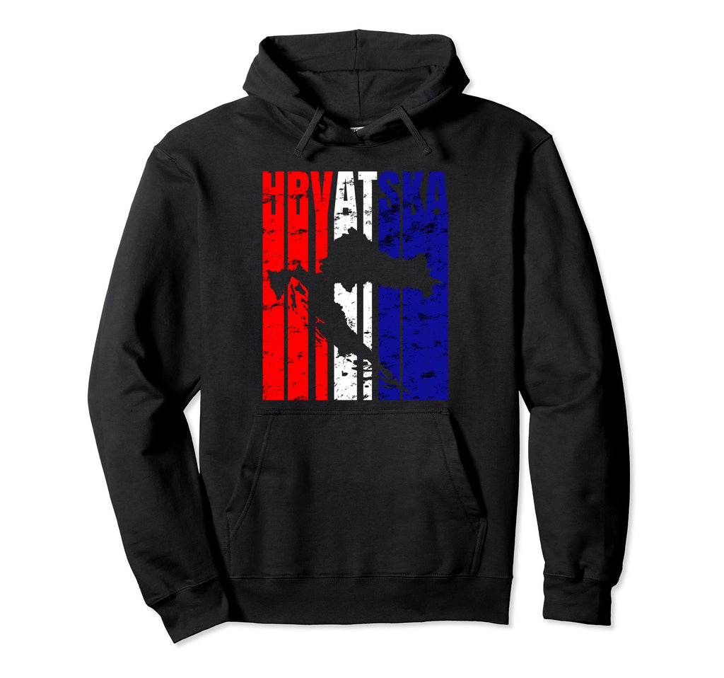 Distressed Hrvatska Silhouette Hoodie - Fun Novelty Design Men Women - T-Shirt, Sweatshirt, Hoodie