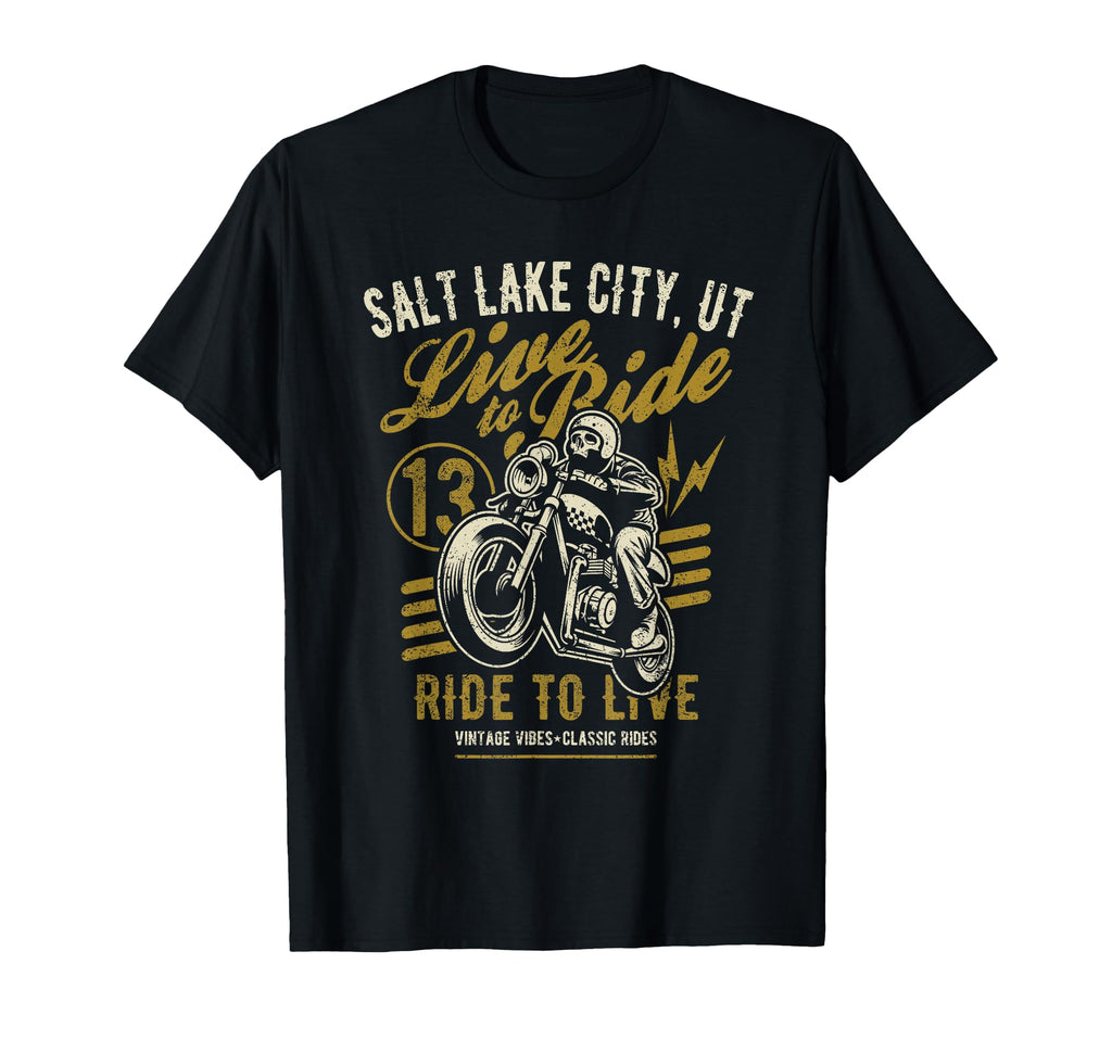 Salt Lake City Ut Motorcycle Biker Skull T-Shirt - Unique Graphic Unisex - T-Shirt, Sweatshirt, Hoodie