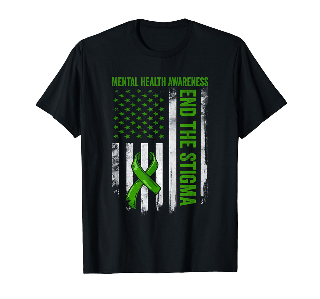 End Stigma Us Flag Mental Health T-Shirt - Aesthetic Graphic for Adults - T-Shirt, Sweatshirt, Hoodie