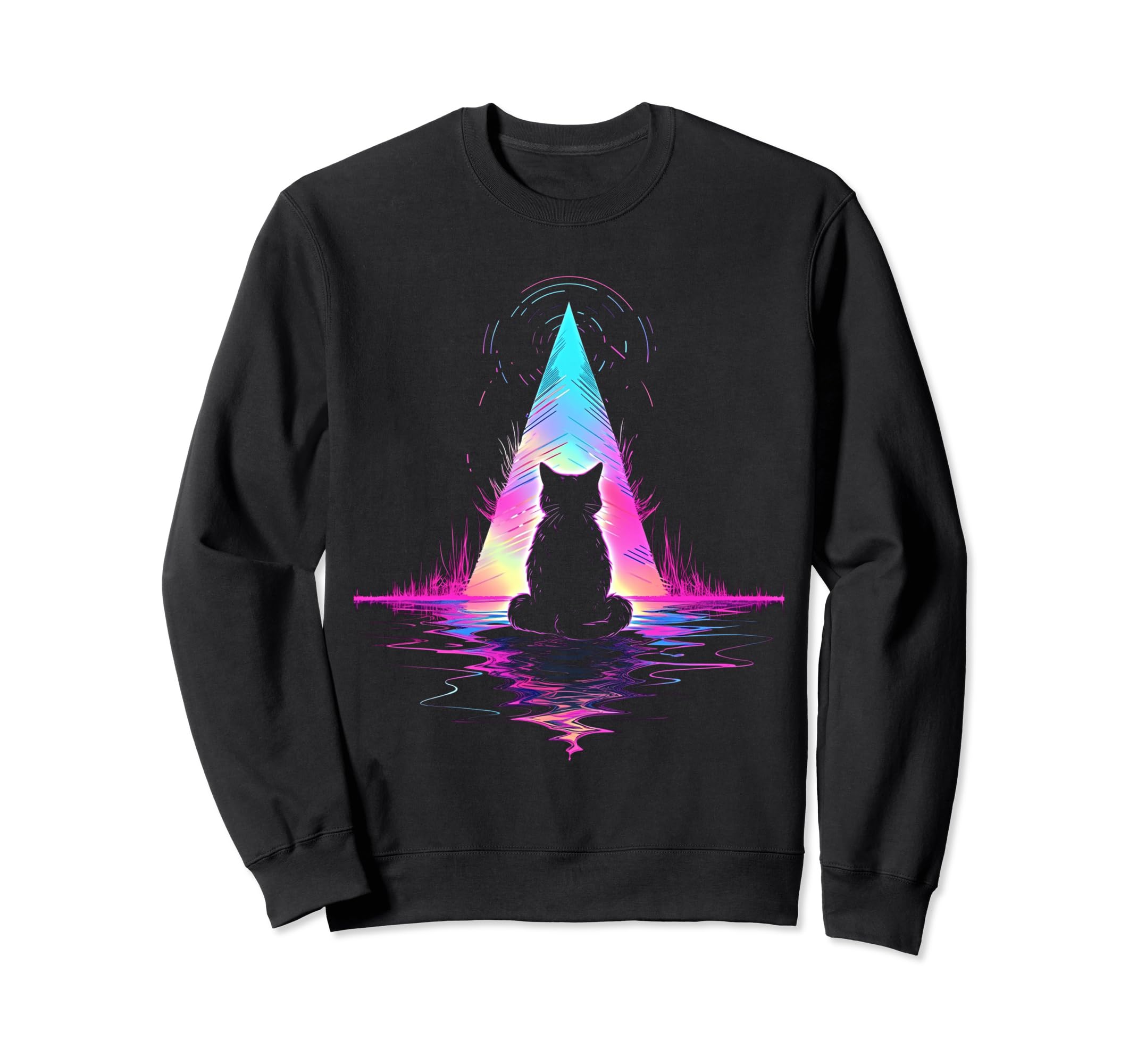 Synthwave Cat Samurai Mediation Sweatshirt - Custom Art Print for Adults - T-Shirt, Sweatshirt, Hoodie
