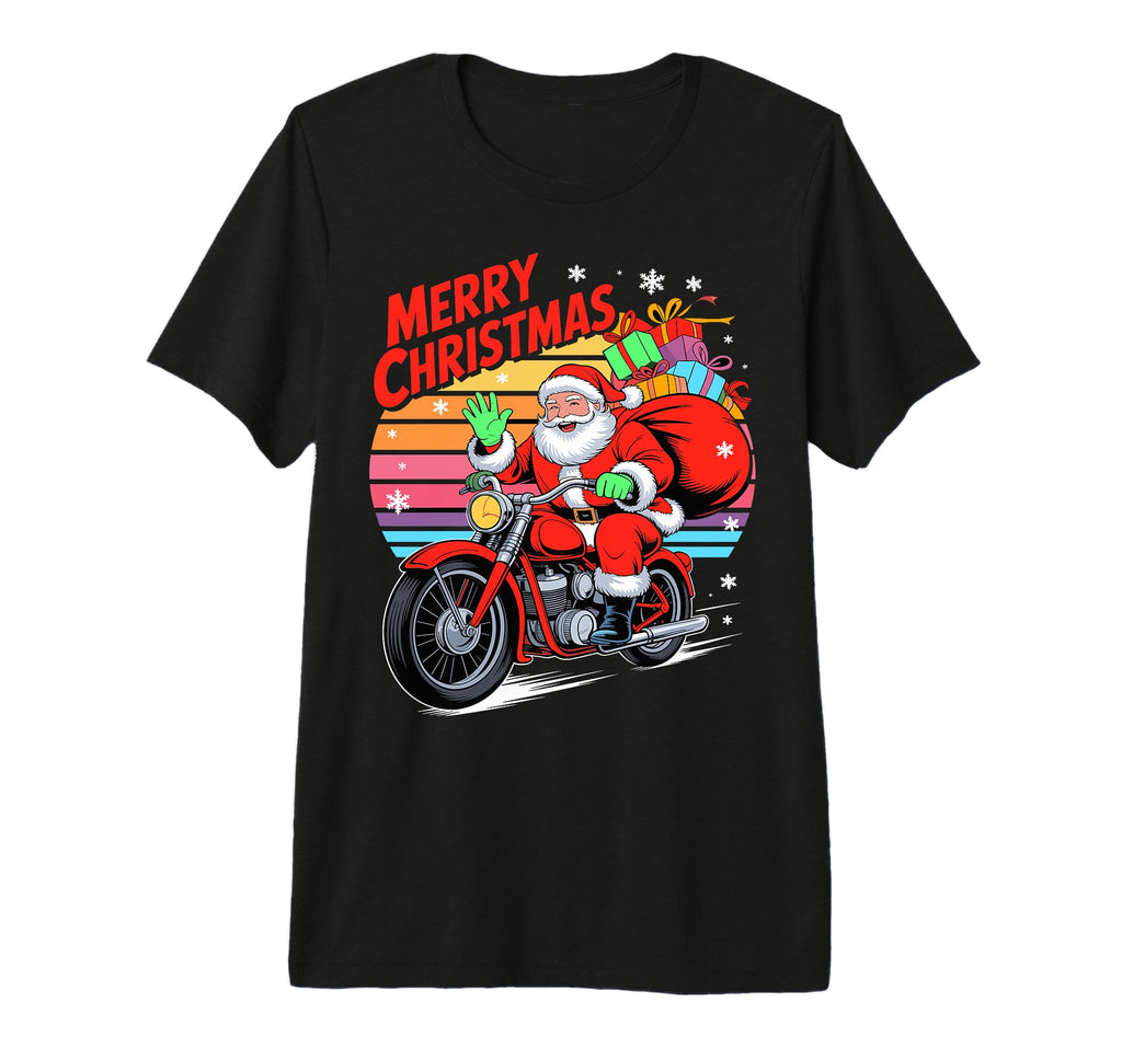 Merry Santa Riding Motorcycle Tri Blend T-Shirt - Unique Graphic Men Women - T-Shirt, Sweatshirt, Hoodie
