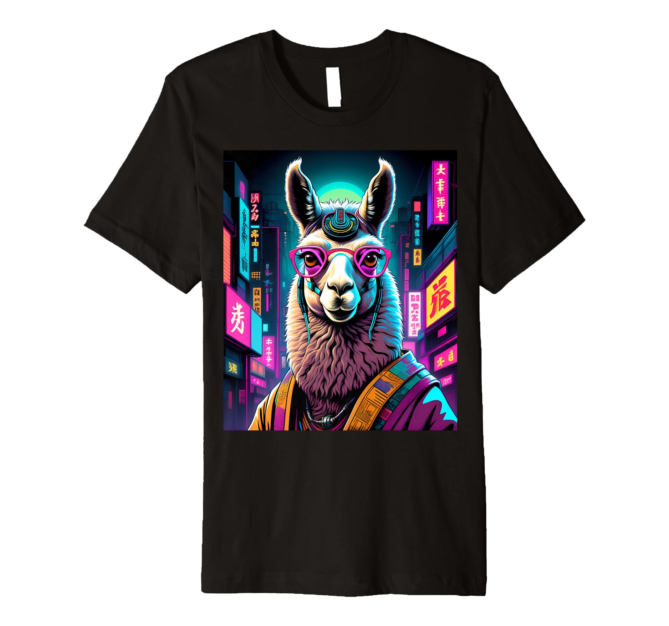 Japanese Vaporwave Lama 80S Synthwave T-Shirt - Custom Art Print Unisex - T-Shirt, Sweatshirt, Hoodie