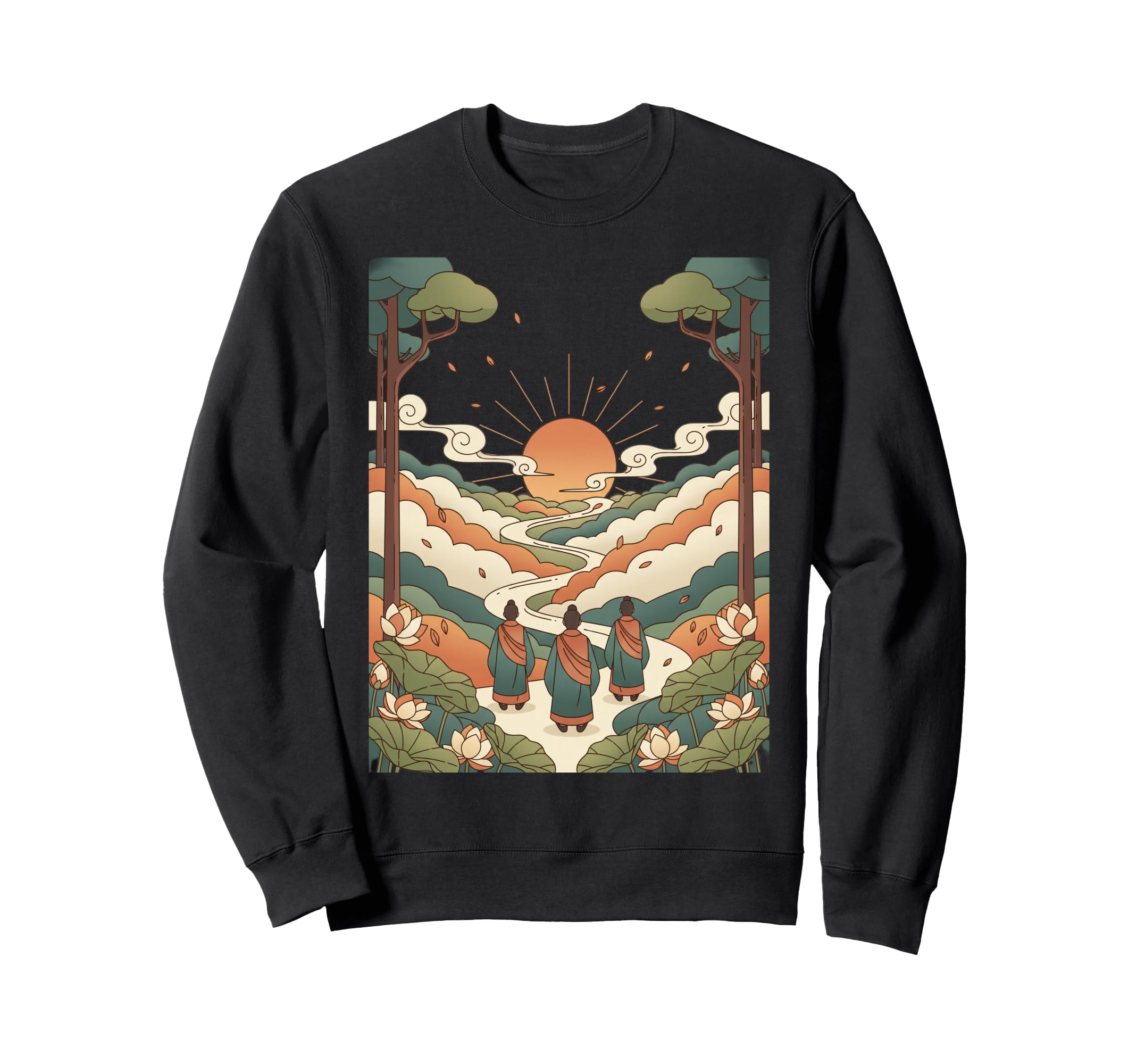 Mindful Journey Monks Walking Sweatshirt - Trendy Graphic for Adults - T-Shirt, Sweatshirt, Hoodie