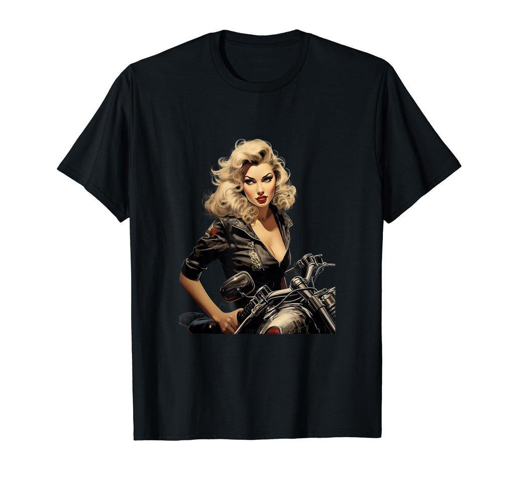 Pinup Biker Motorcycle Rider T-Shirt - Aesthetic Graphic Men Women - T-Shirt, Sweatshirt, Hoodie