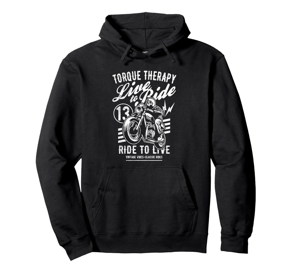Torque Therapy Motorcycle Rider Skull Hoodie - Graphic Print Unisex - T-Shirt, Sweatshirt, Hoodie