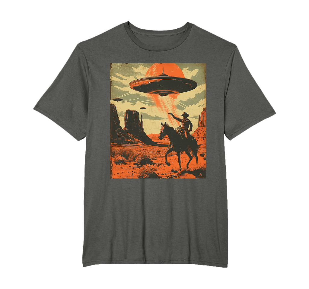 Desert Cowboy Riding Horse Shooting T-Shirt - Minimalist Print Men Women - T-Shirt, Sweatshirt, Hoodie