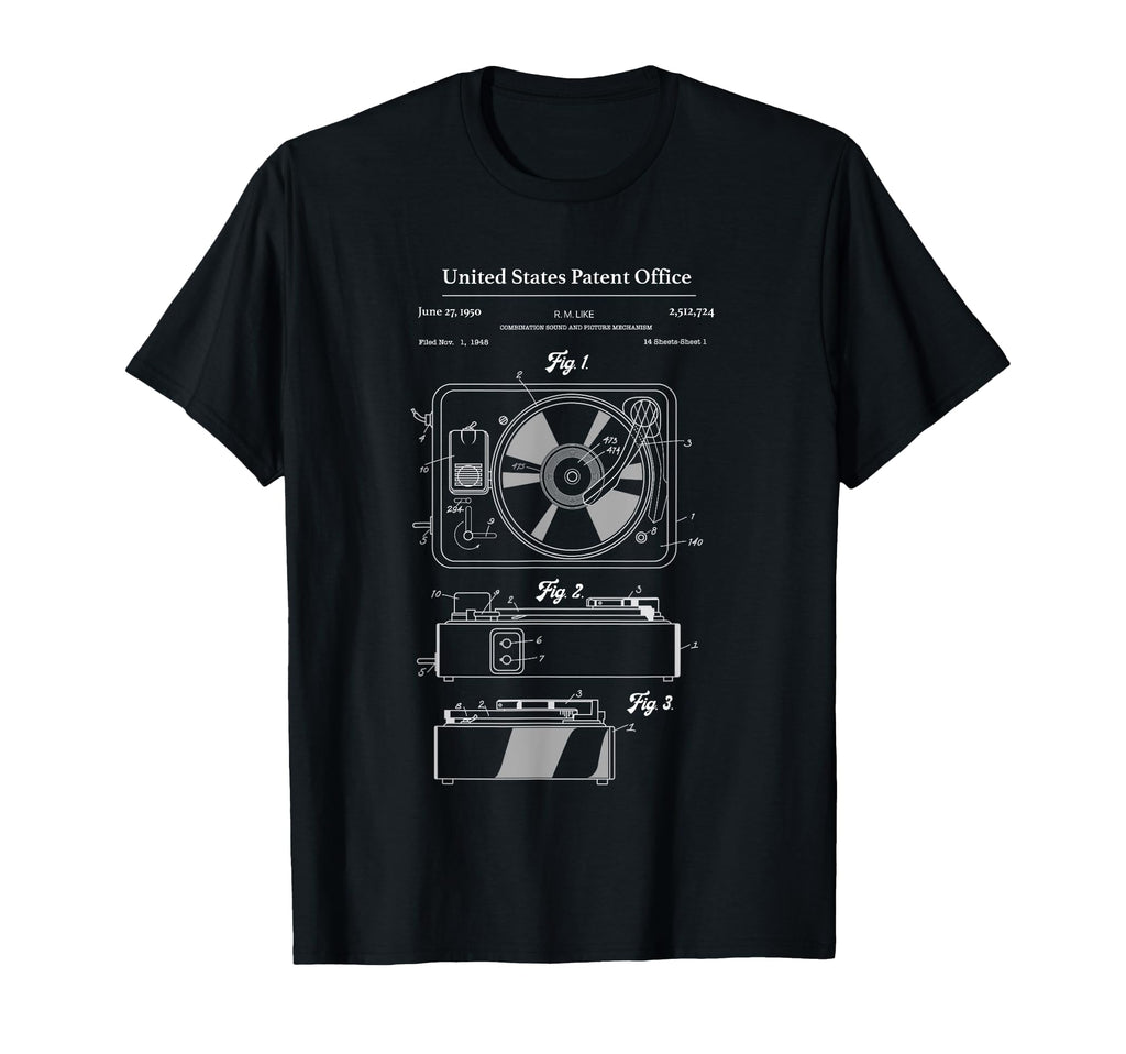 Vinyl Record Player Schematic T-Shirt - Casual Everyday Wear Men Women - T-Shirt, Sweatshirt, Hoodie