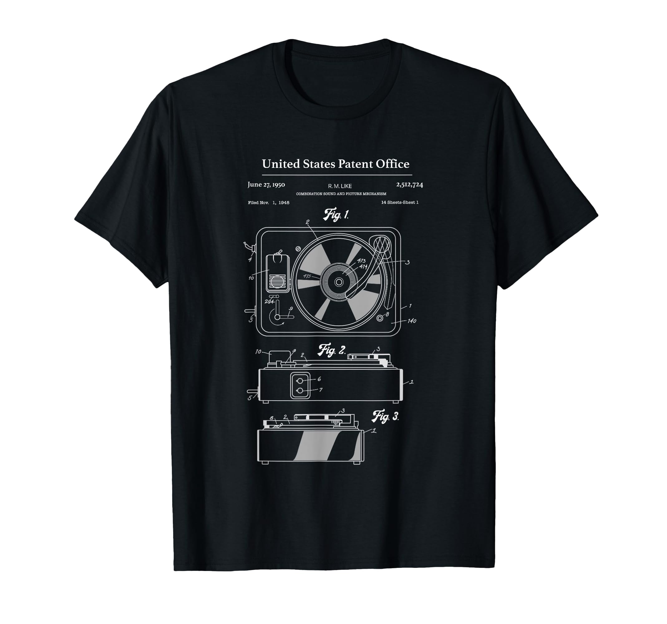 Vinyl Record Player Schematic T-Shirt - Casual Everyday Wear Men Women - T-Shirt, Sweatshirt, Hoodie