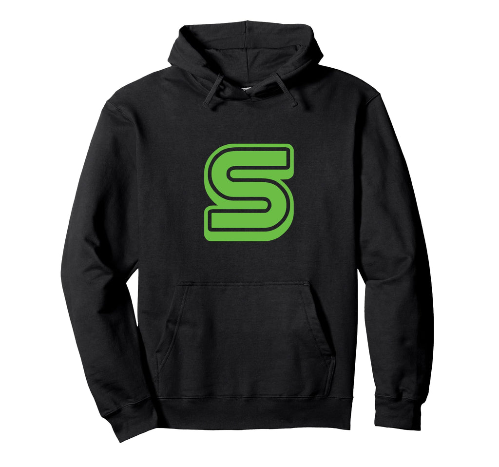 Bold Letter Green S Outline Alphabet Hoodie - Trendy Graphic Men Women - T-Shirt, Sweatshirt, Hoodie