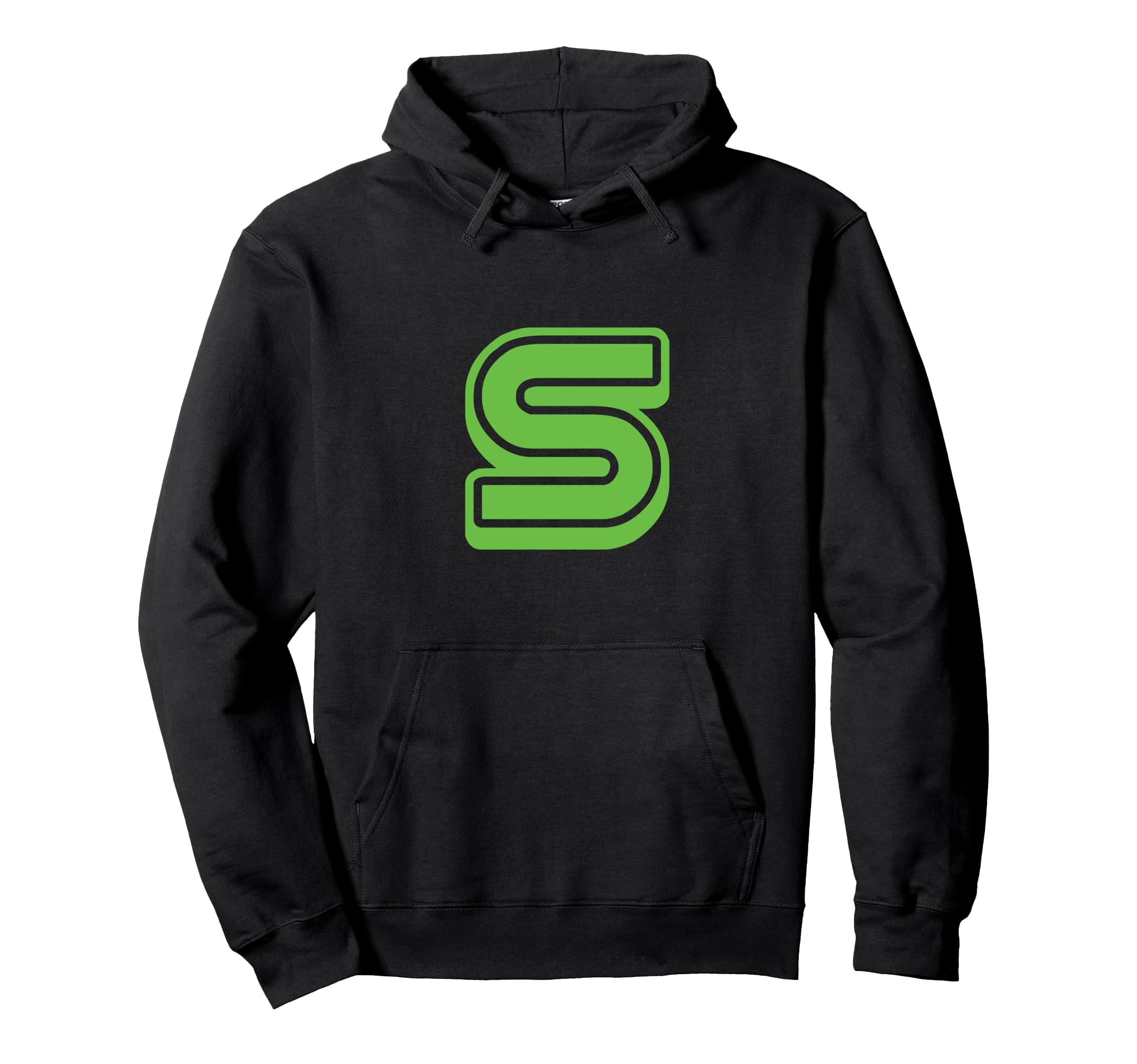 Bold Letter Green S Outline Alphabet Hoodie - Trendy Graphic Men Women - T-Shirt, Sweatshirt, Hoodie