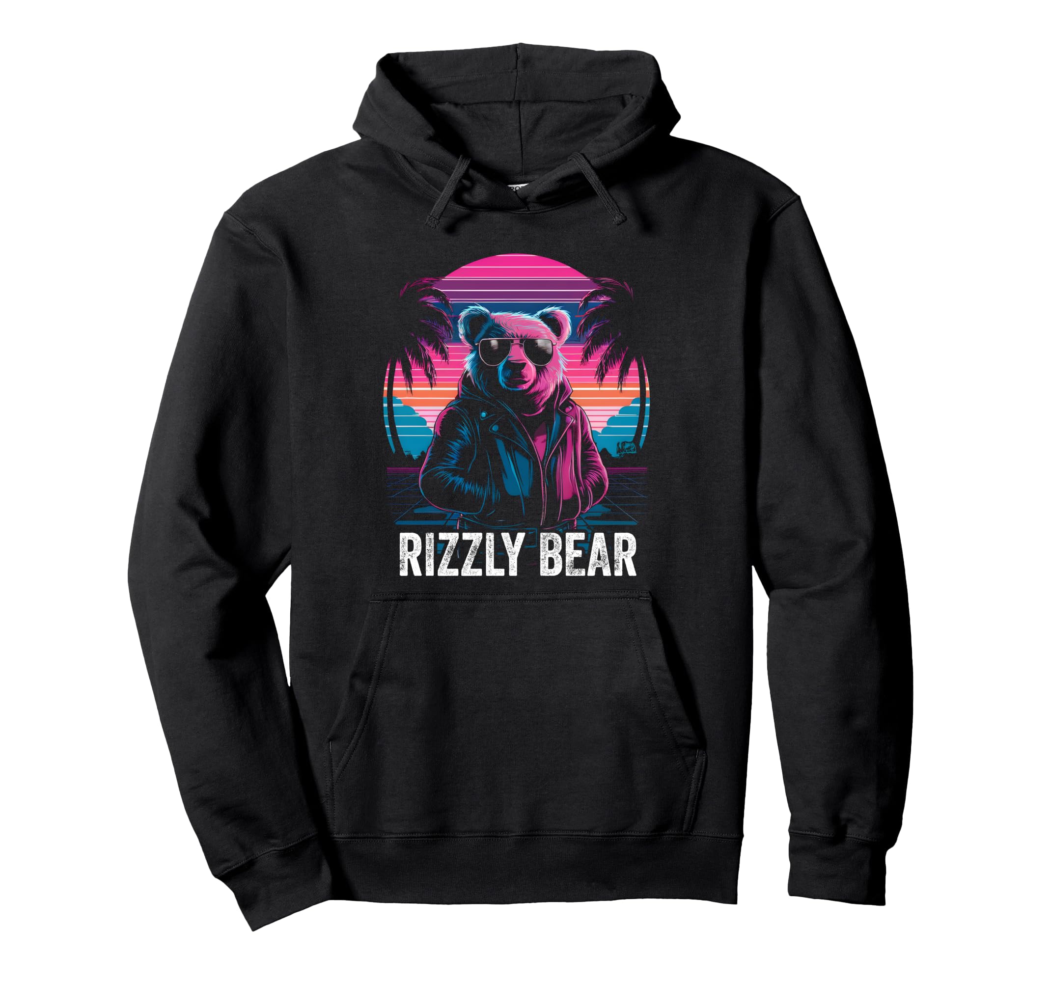 Rizzly Bear Synthwave Retrowave Hoodie - Custom Art Print for Adults - T-Shirt, Sweatshirt, Hoodie