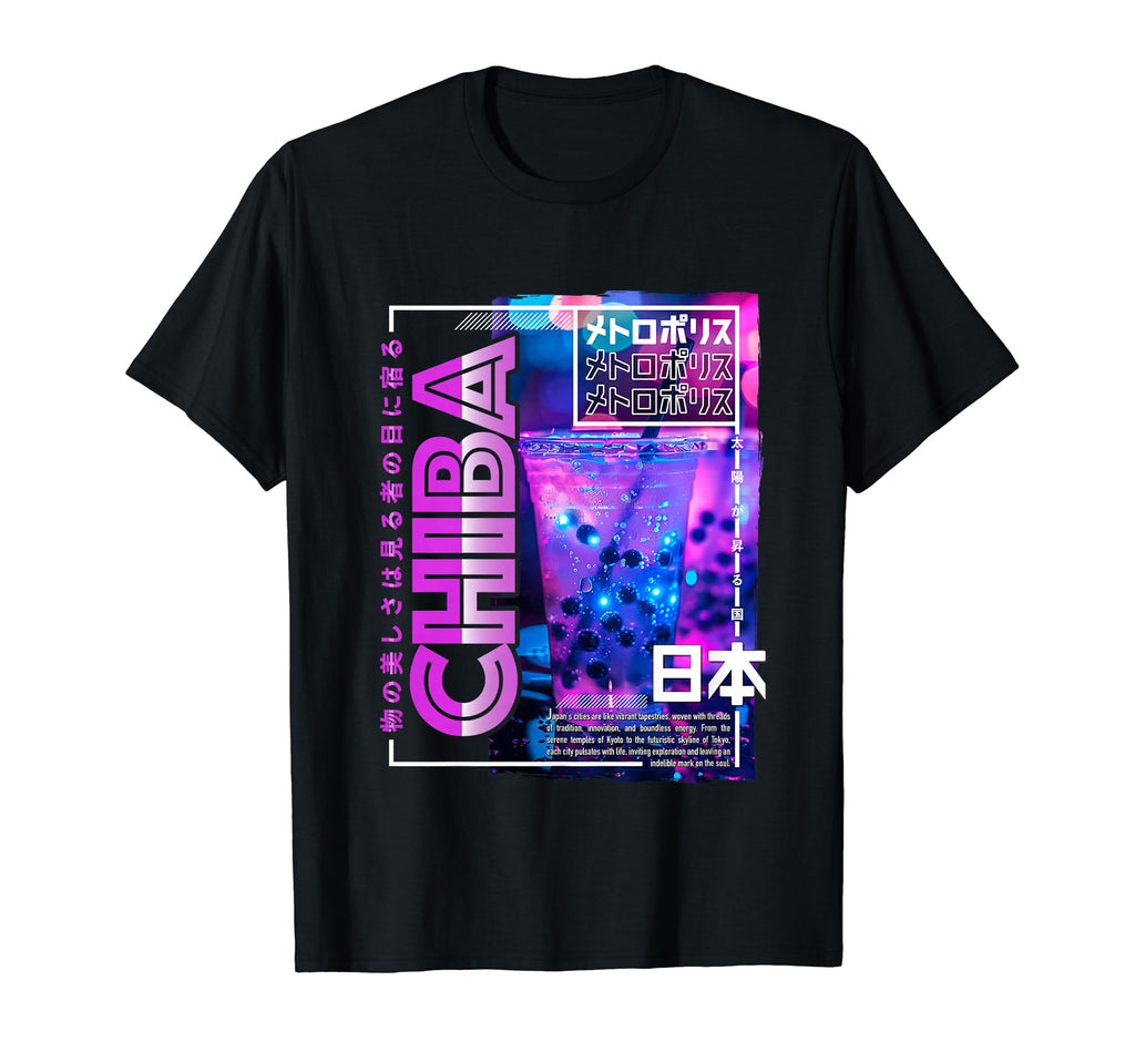 Chiba City 80S Synthwave Boba Tea Japan T-Shirt - Novelty Apparel Unisex - T-Shirt, Sweatshirt, Hoodie