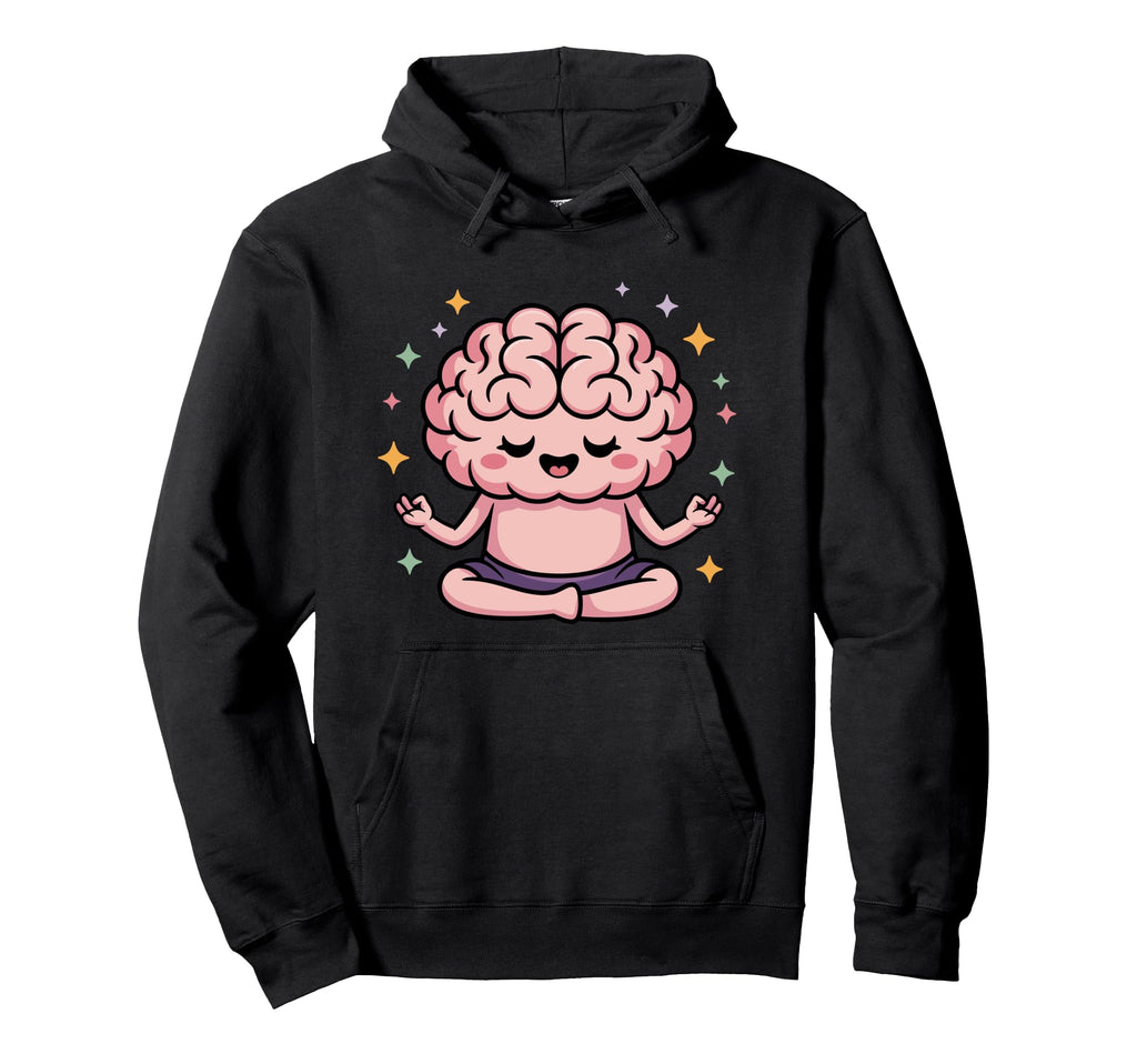 Brain Doing Yoga Funny Mindfulness Hoodie - Unique Graphic Unisex - T-Shirt, Sweatshirt, Hoodie