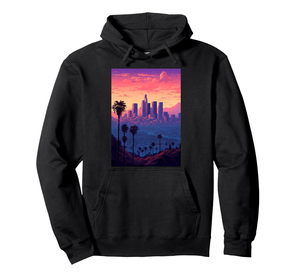 La Sunset Vibe Synthwave 80S Pixel Art Hoodie - Unique Graphic Men Women - T-Shirt, Sweatshirt, Hoodie