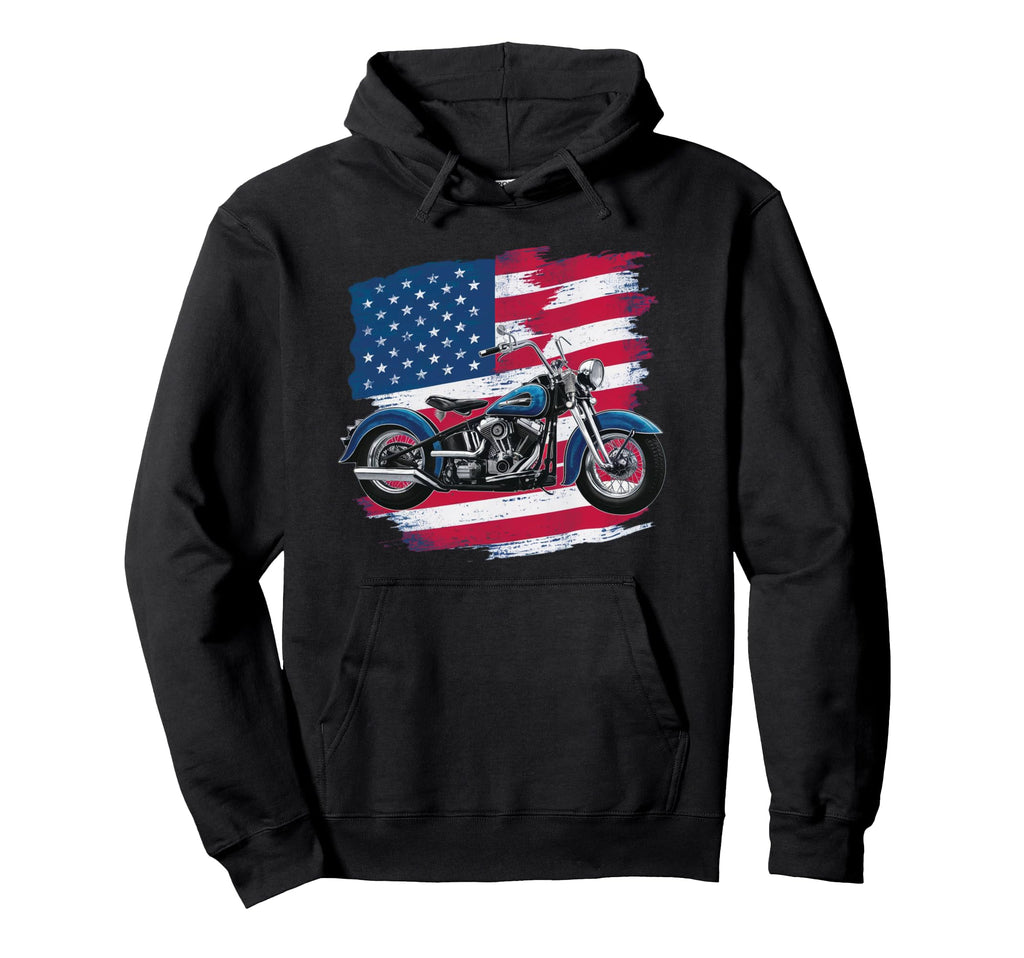 American Usa Flag Motorcycle Hoodie - Fun Novelty Design Unisex - T-Shirt, Sweatshirt, Hoodie