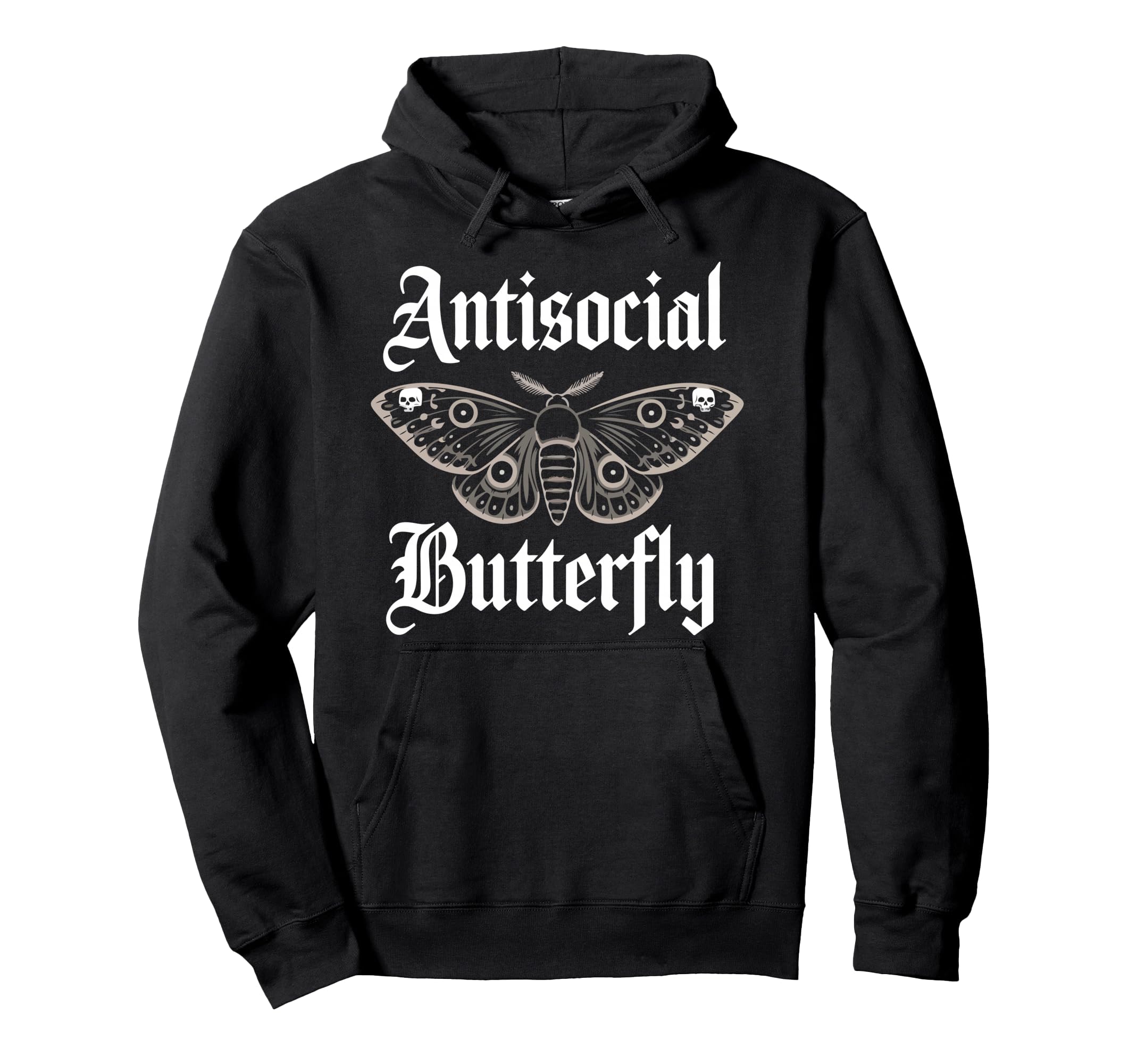 Antisocial Butterfly Gothic Moth Dark Hoodie - Casual Everyday Wear Unisex - T-Shirt, Sweatshirt, Hoodie