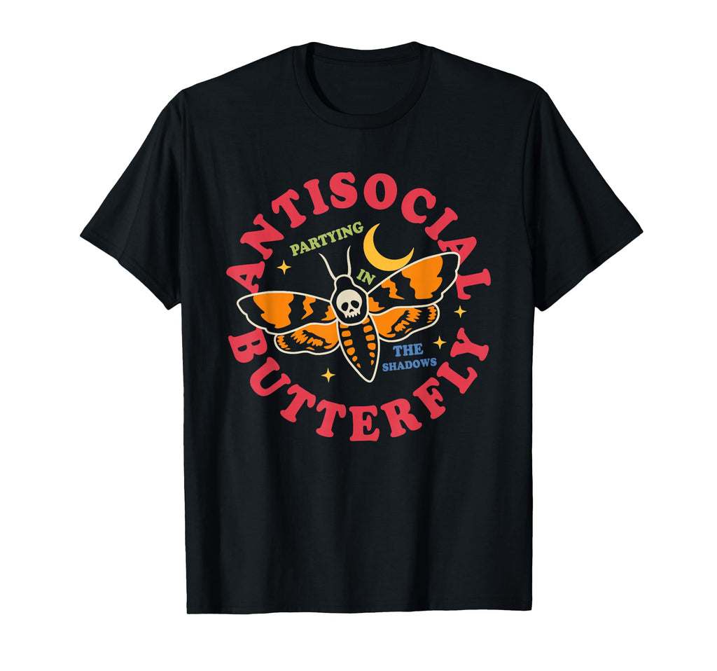 Antisocial Butterfly Partying Shadows T-Shirt - Novelty Apparel Unisex - T-Shirt, Sweatshirt, Hoodie