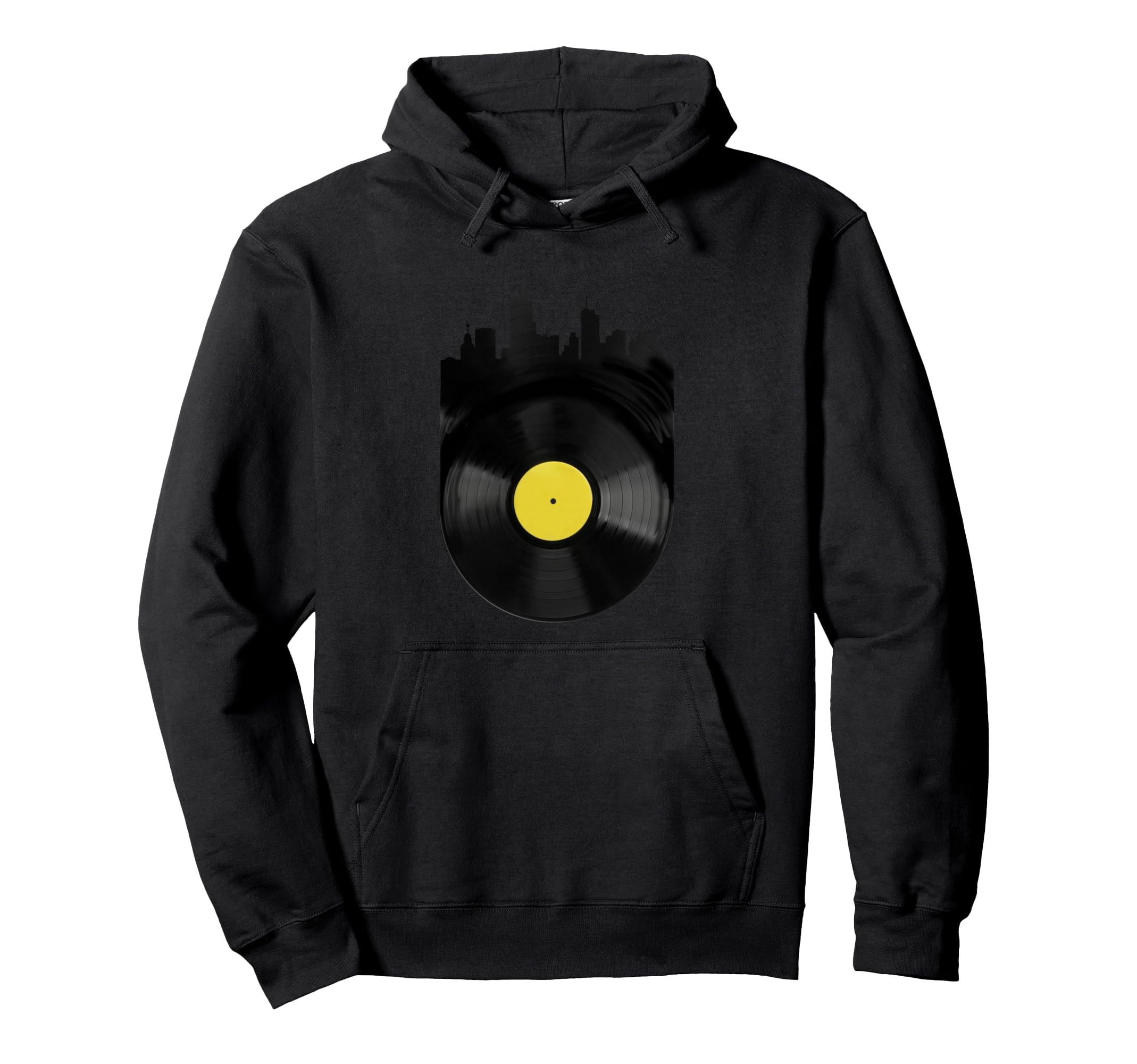 Record Cityscape Vinyl City Skyline Hoodie - Unique Graphic for Adults - T-Shirt, Sweatshirt, Hoodie