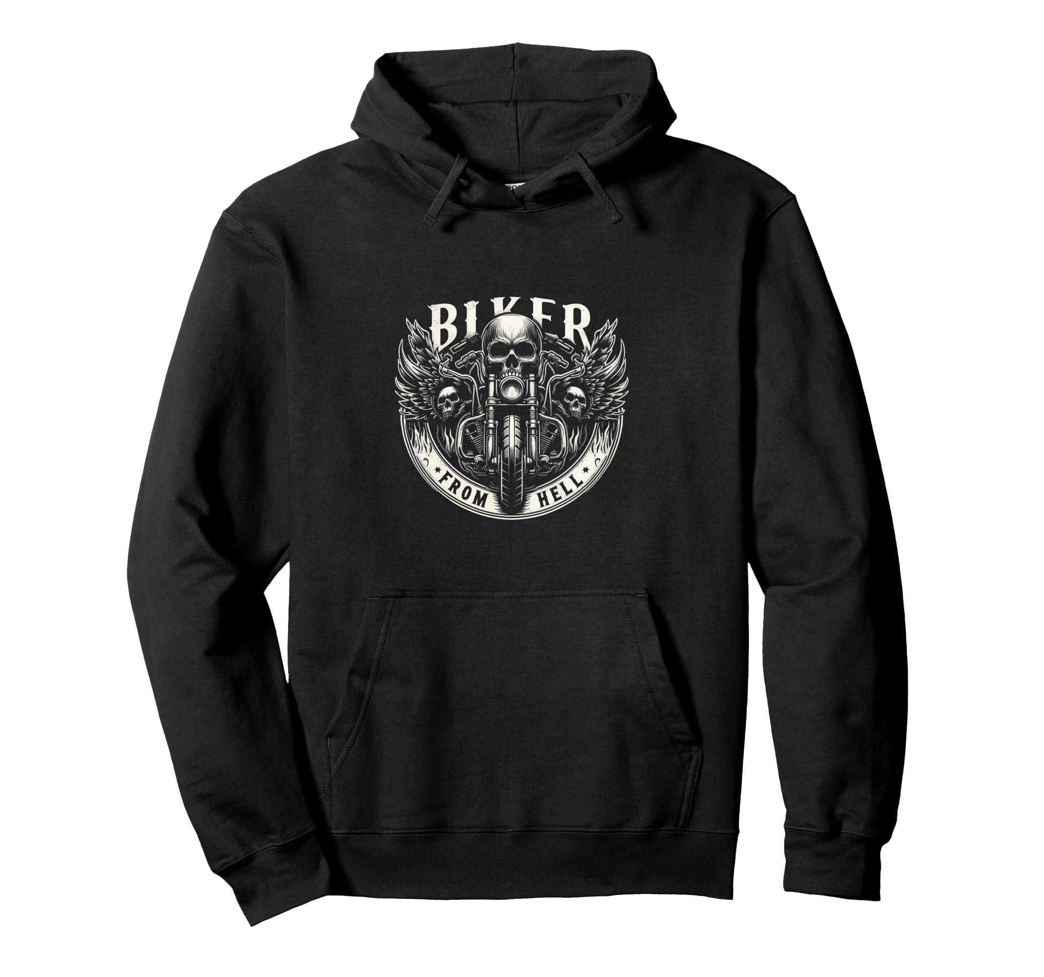 Biker From Hell Skull Motorcycle Wings Hoodie - Custom Art Print for Adults - T-Shirt, Sweatshirt, Hoodie