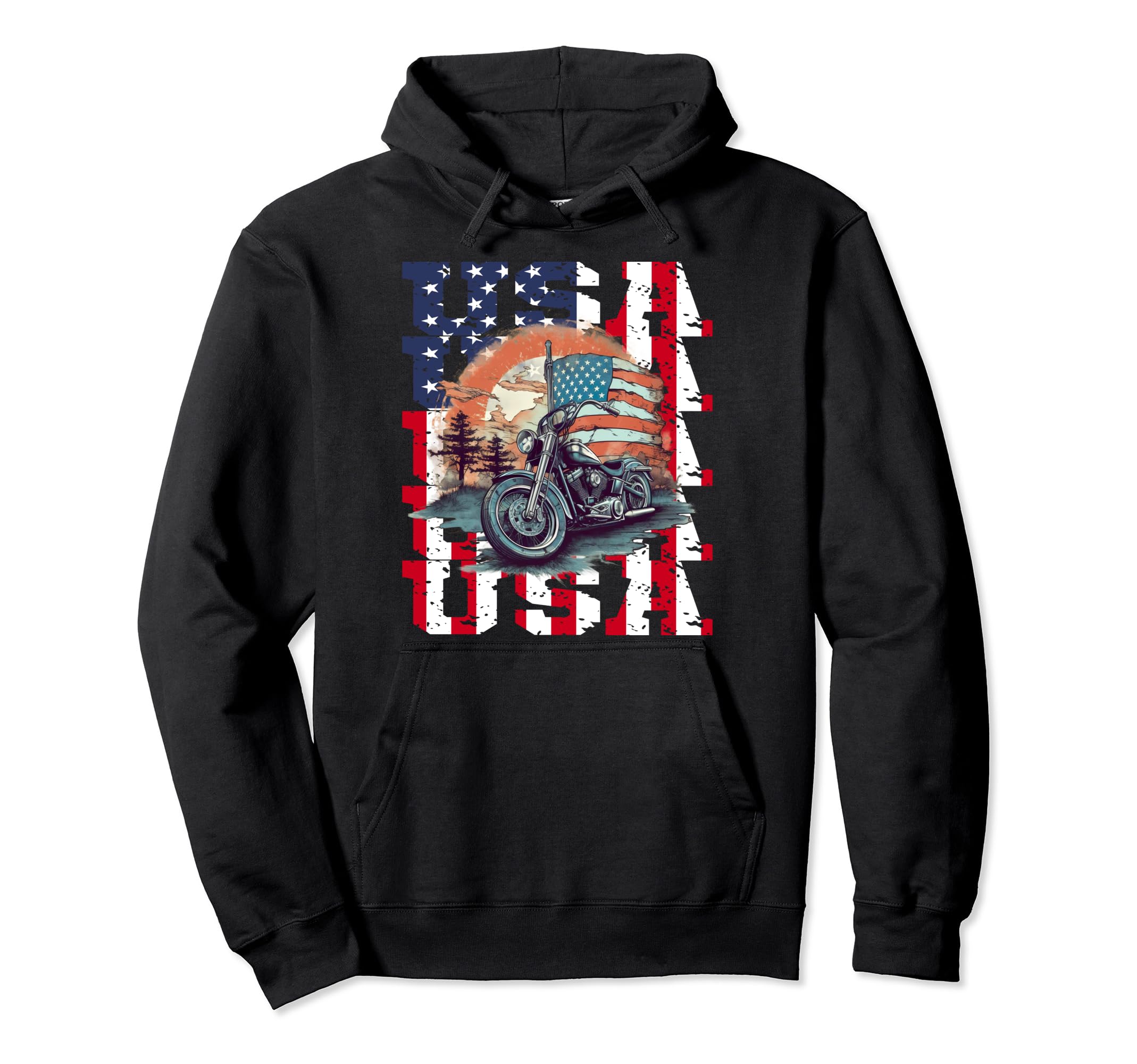 American Flag Motorcycle Patriotic Hoodie - Aesthetic Graphic for Adults - T-Shirt, Sweatshirt, Hoodie