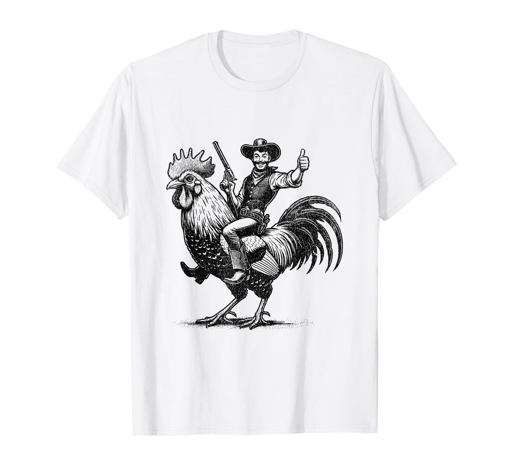 Funny Cowboy Riding Chicken T-Shirt - Minimalist Print Men Women - T-Shirt, Sweatshirt, Hoodie