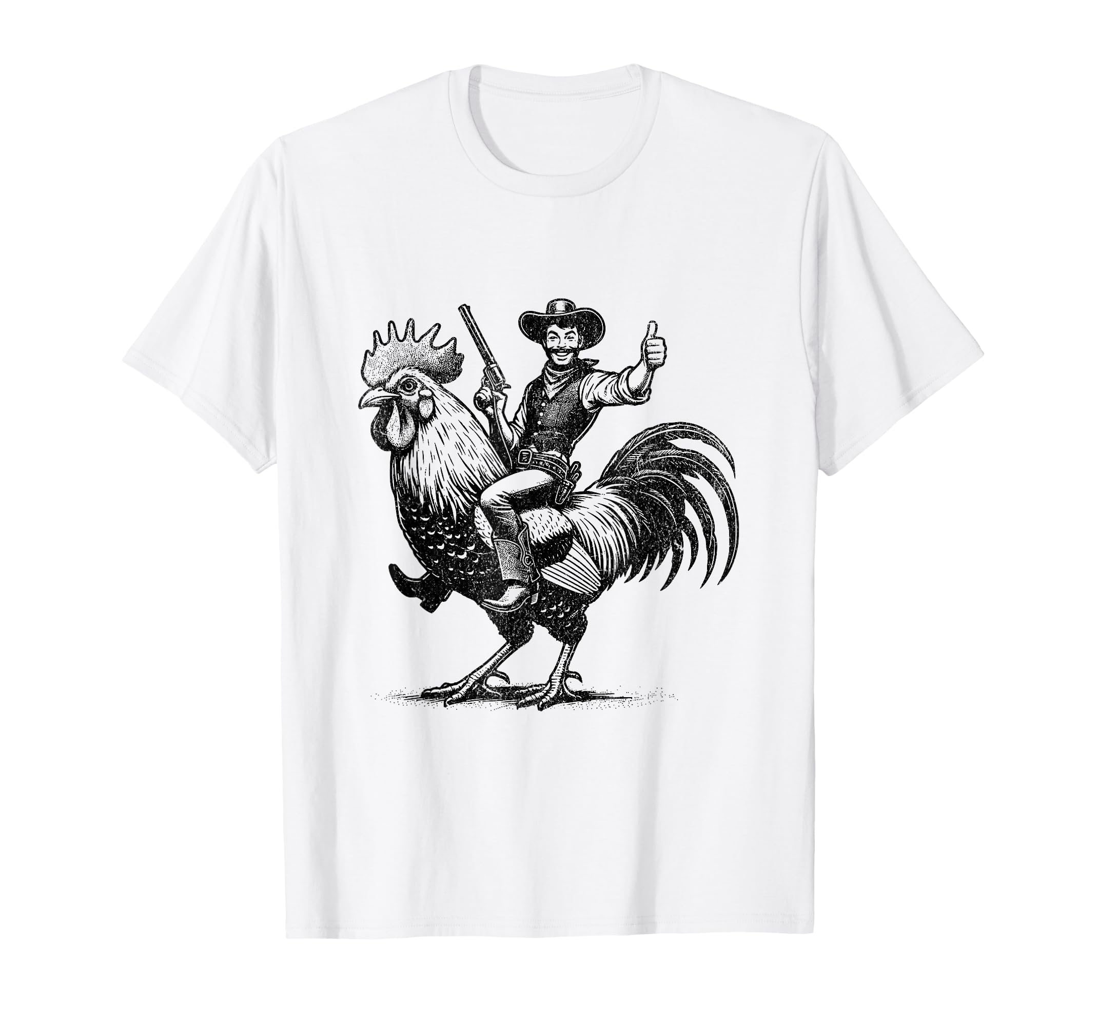 Funny Cowboy Riding Chicken T-Shirt - Minimalist Print Men Women - T-Shirt, Sweatshirt, Hoodie