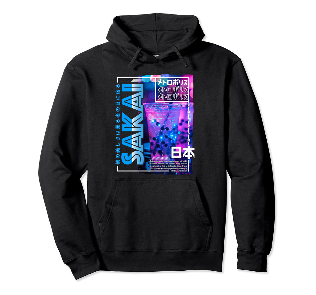 Sakai City 80S Synthwave Boba Tea Japan Hoodie - Unique Graphic Unisex - T-Shirt, Sweatshirt, Hoodie