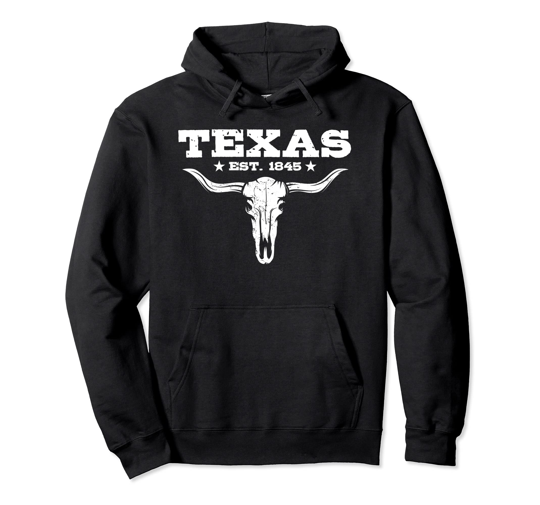 Texas Distressed Est 1845 Longhorn Hoodie - Aesthetic Graphic for Adults - T-Shirt, Sweatshirt, Hoodie