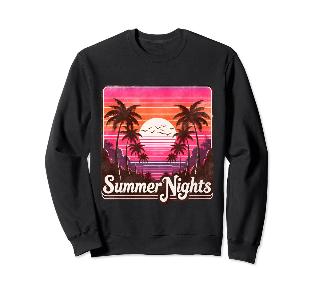 Summer Nights 80S Synthwave Sweatshirt - Fun Novelty Design Unisex - T-Shirt, Sweatshirt, Hoodie