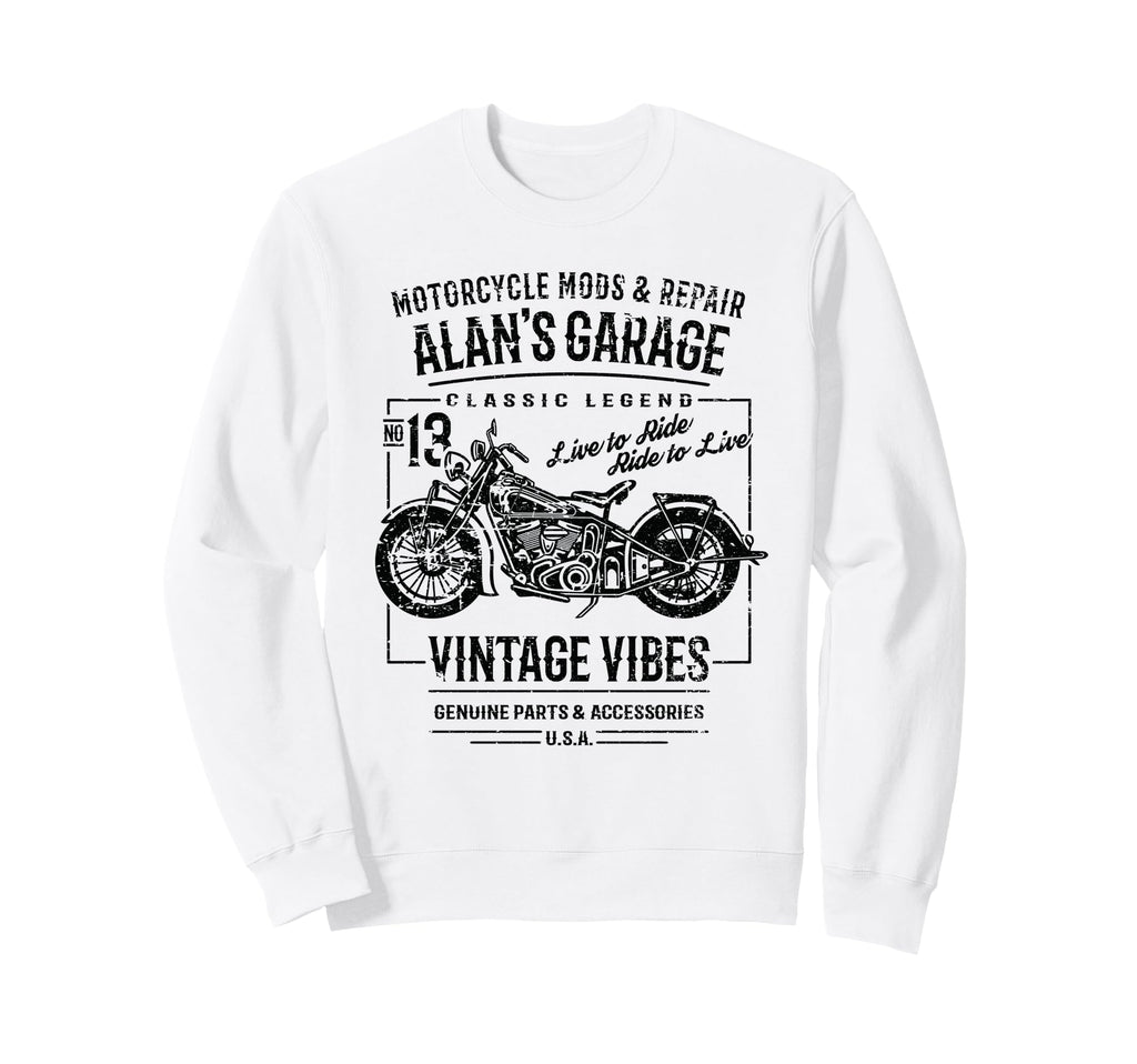 Alans Garage Motorcycle Name Alan Sweatshirt - Streetwear Style for Adults - T-Shirt, Sweatshirt, Hoodie
