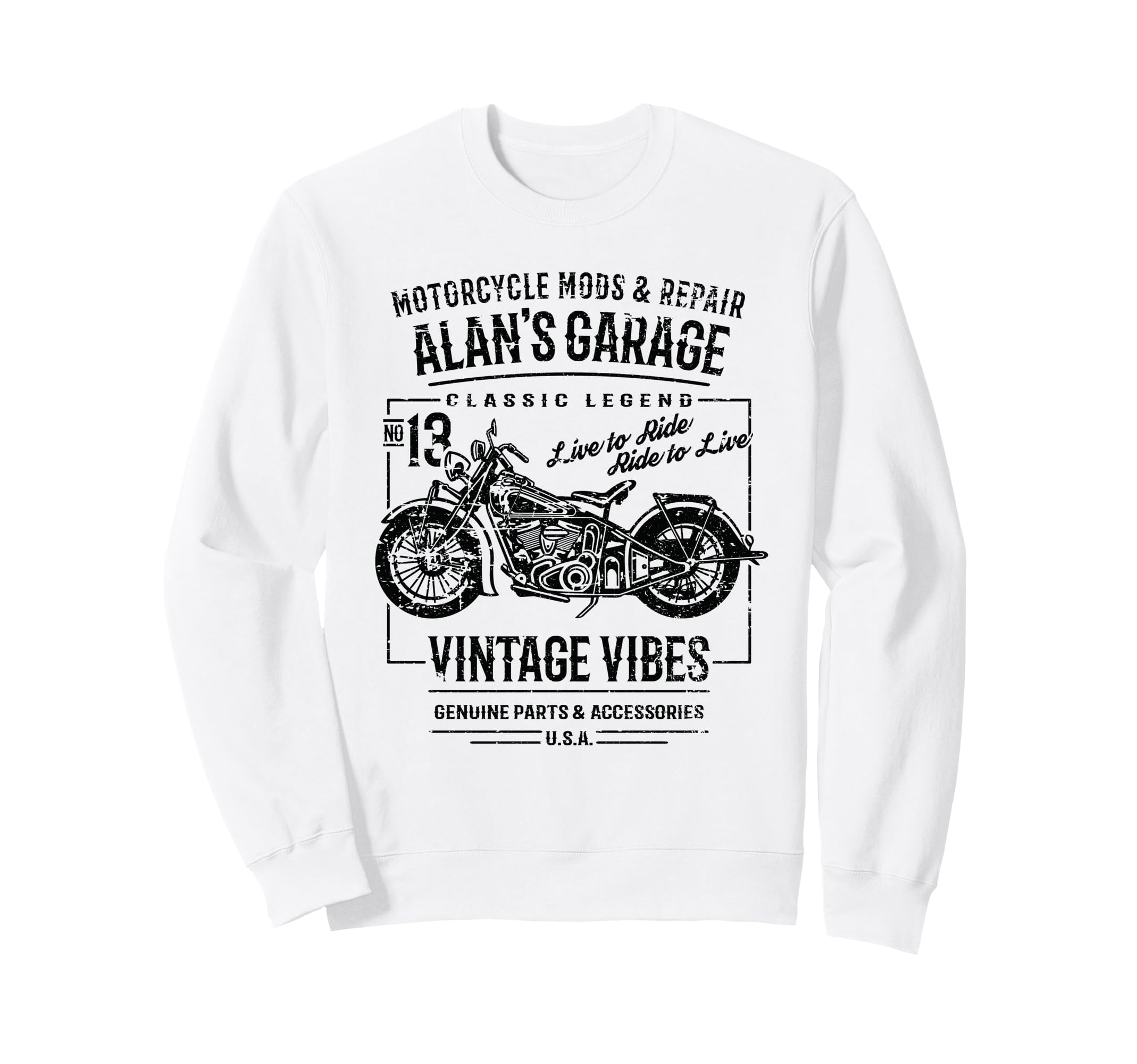 Alans Garage Motorcycle Name Alan Sweatshirt - Streetwear Style for Adults - T-Shirt, Sweatshirt, Hoodie